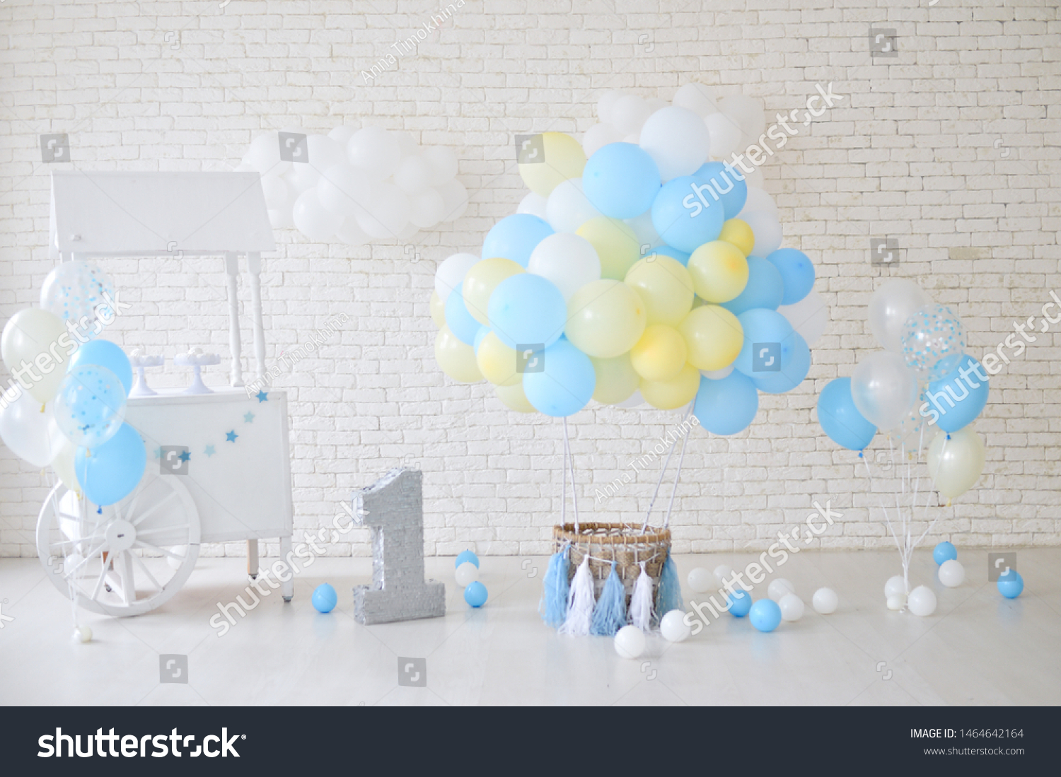 One Year Birthday Decorations Balloons Blue Stock Photo 1464642164 ...