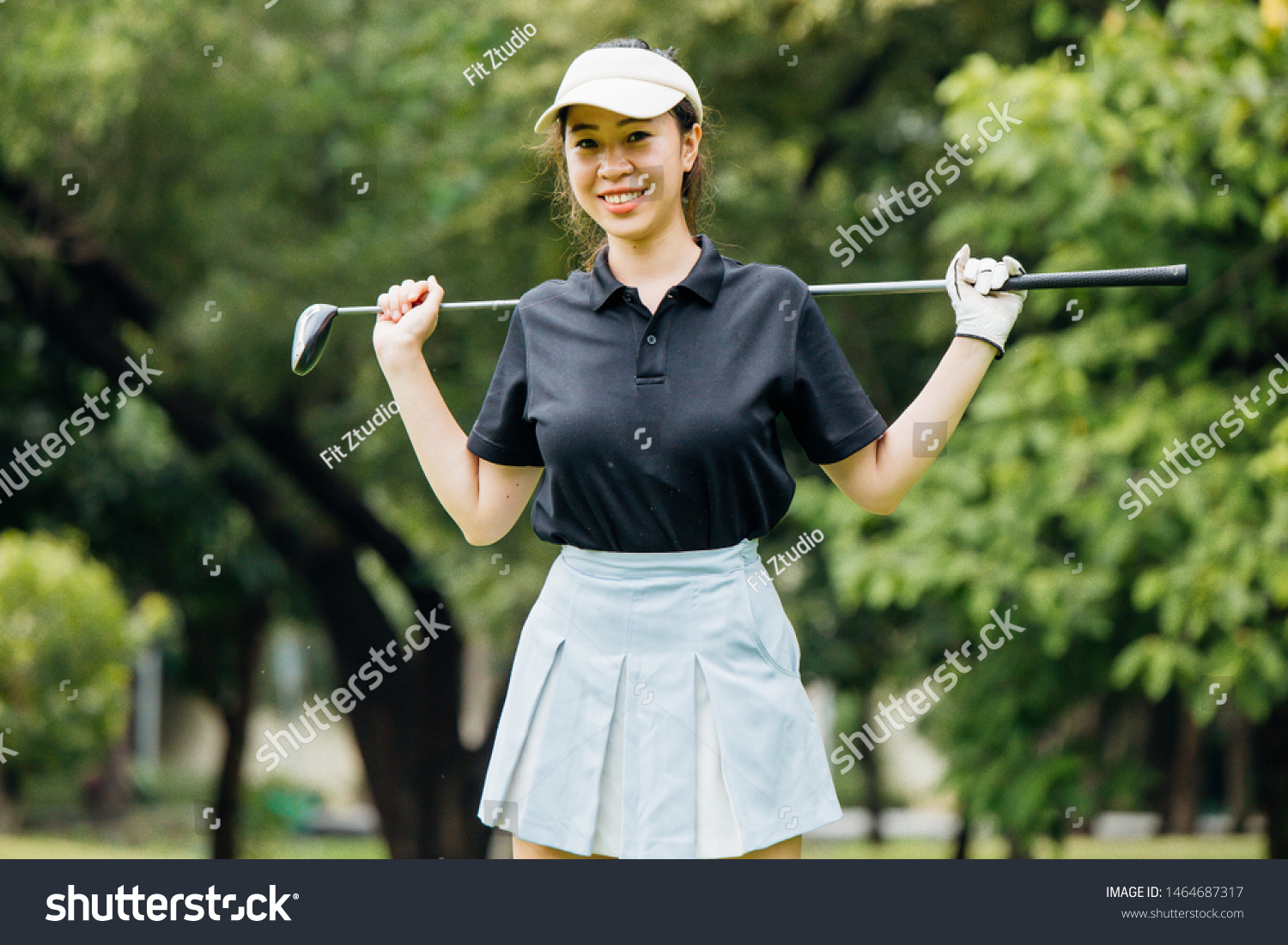 Asian Female Golfer Look Happy Her Stock Photo 1464687317 | Shutterstock