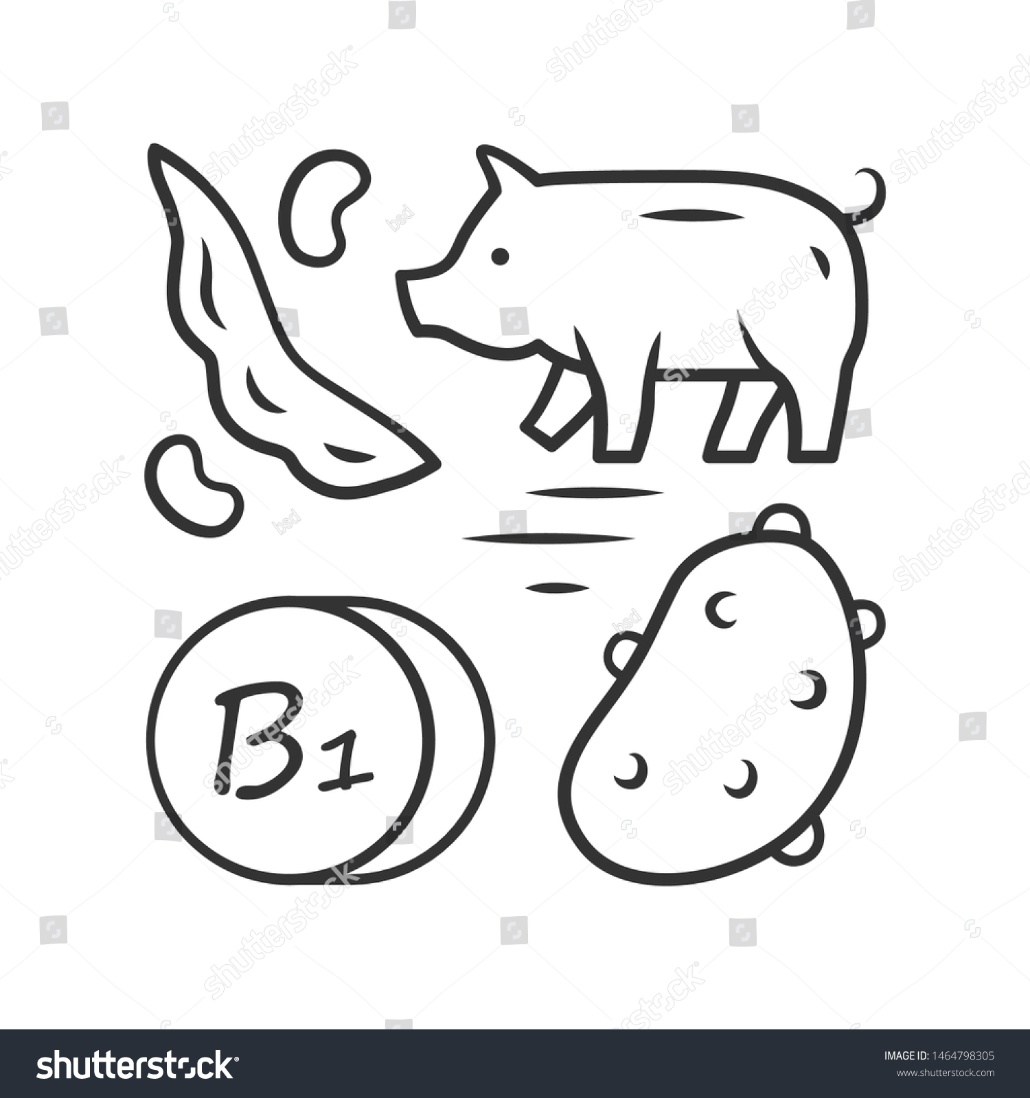 Vitamin B1 Linear Icon Potato Pork Stock Vector (Royalty Free ...