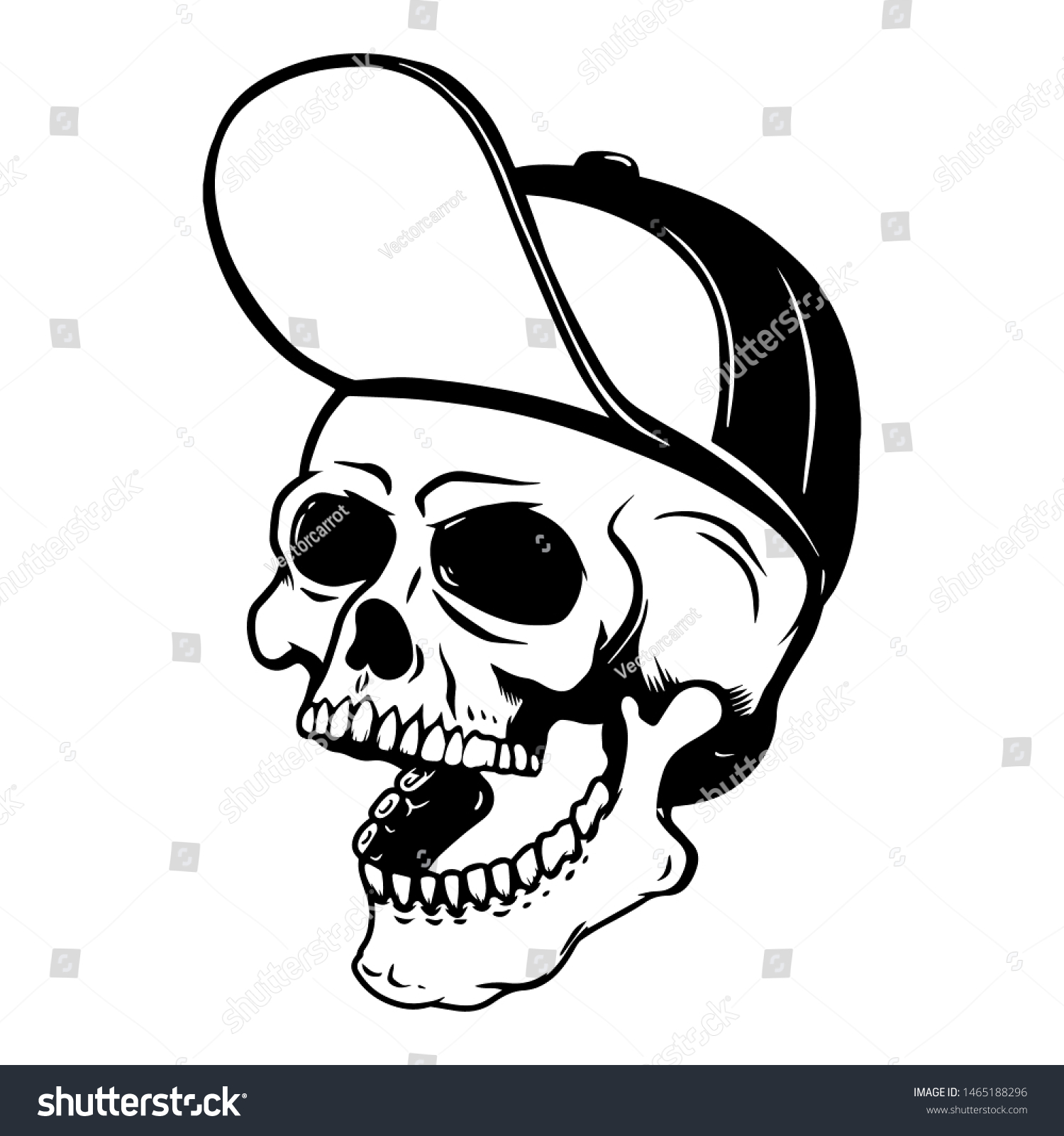 Illustration Human Skull Baseball Cap Design Stock Vector (Royalty Free ...