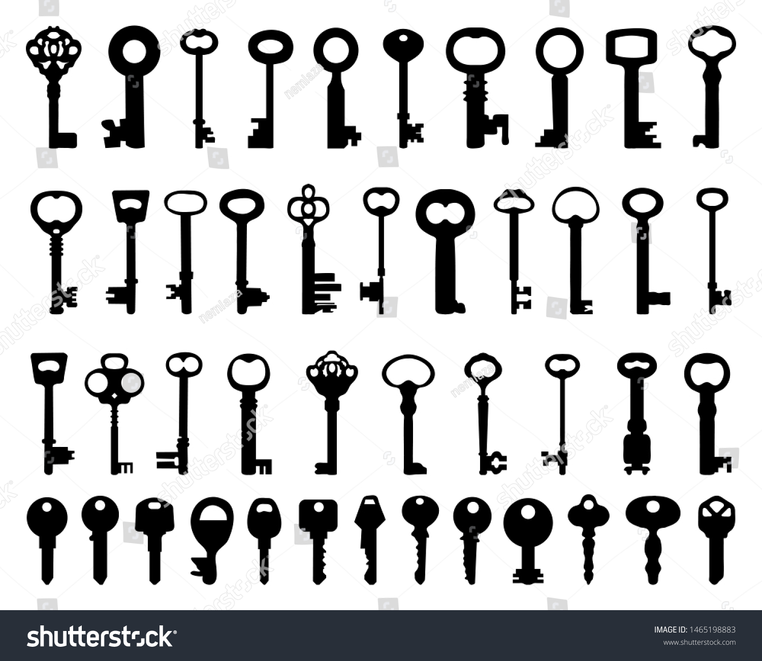 Set Black Silhouettes Door Keys On Stock Illustration 1465198883 ...