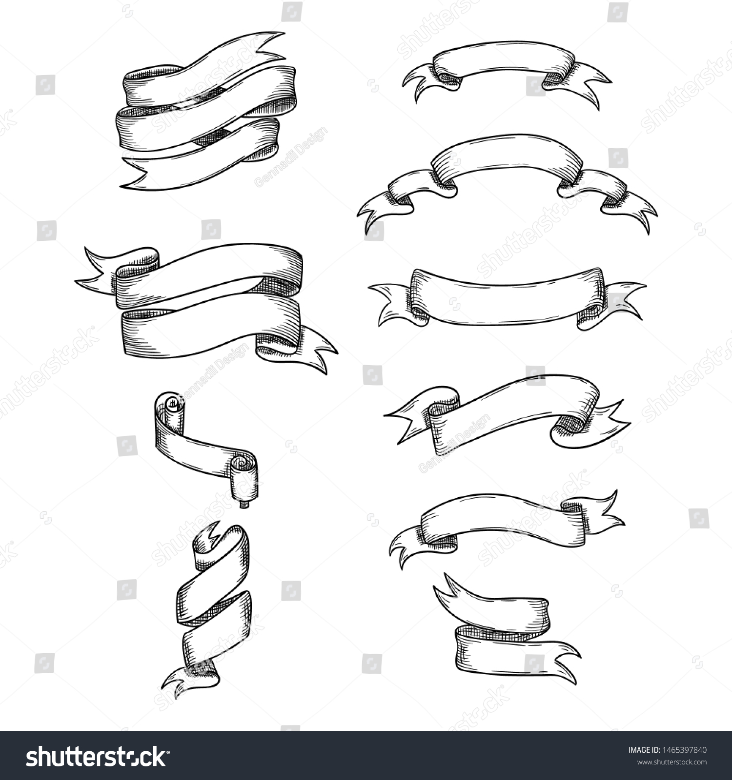 Vintage Ribbon Banners Sketch Vector Illustration Stock Vector (Royalty ...