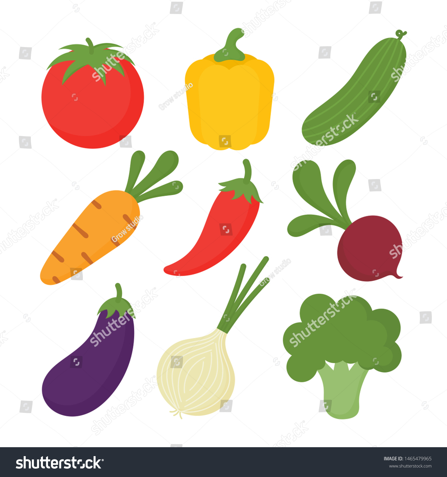 Set Cute Vegetable Icons Kawaii Style Stock Vector (Royalty Free ...