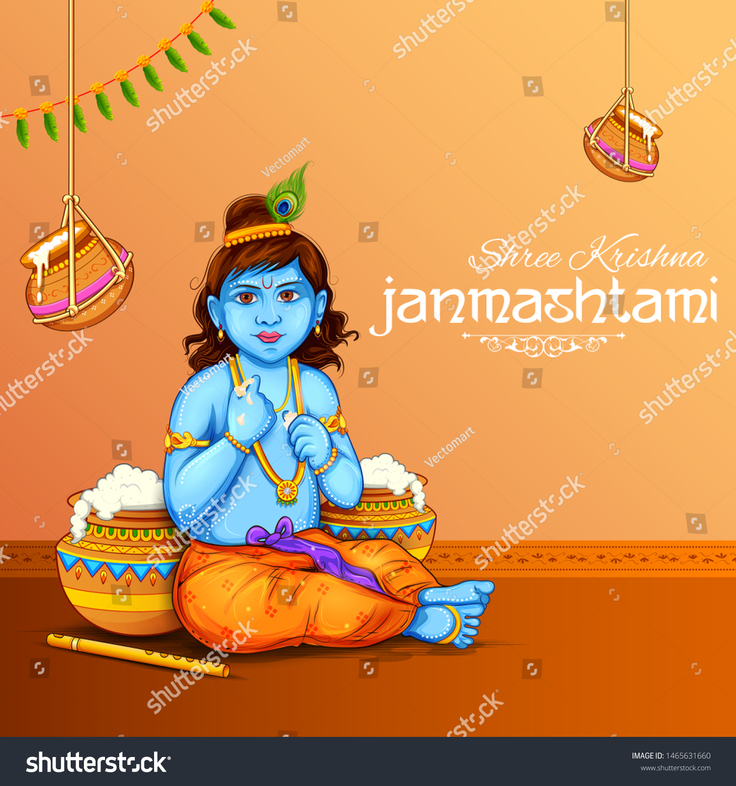 Illustration Lord Krishna Eating Makhan Happy Stock Vector (Royalty ...