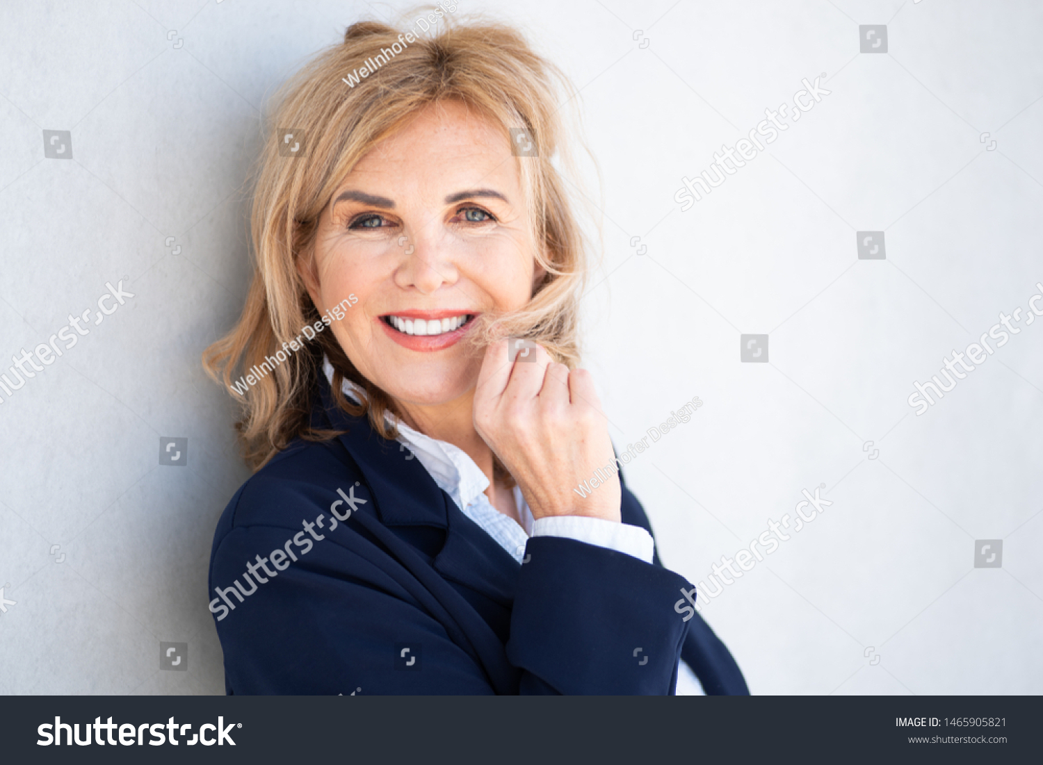 Portrait Attractive Older Woman Sympathetic Smile Stock Photo ...