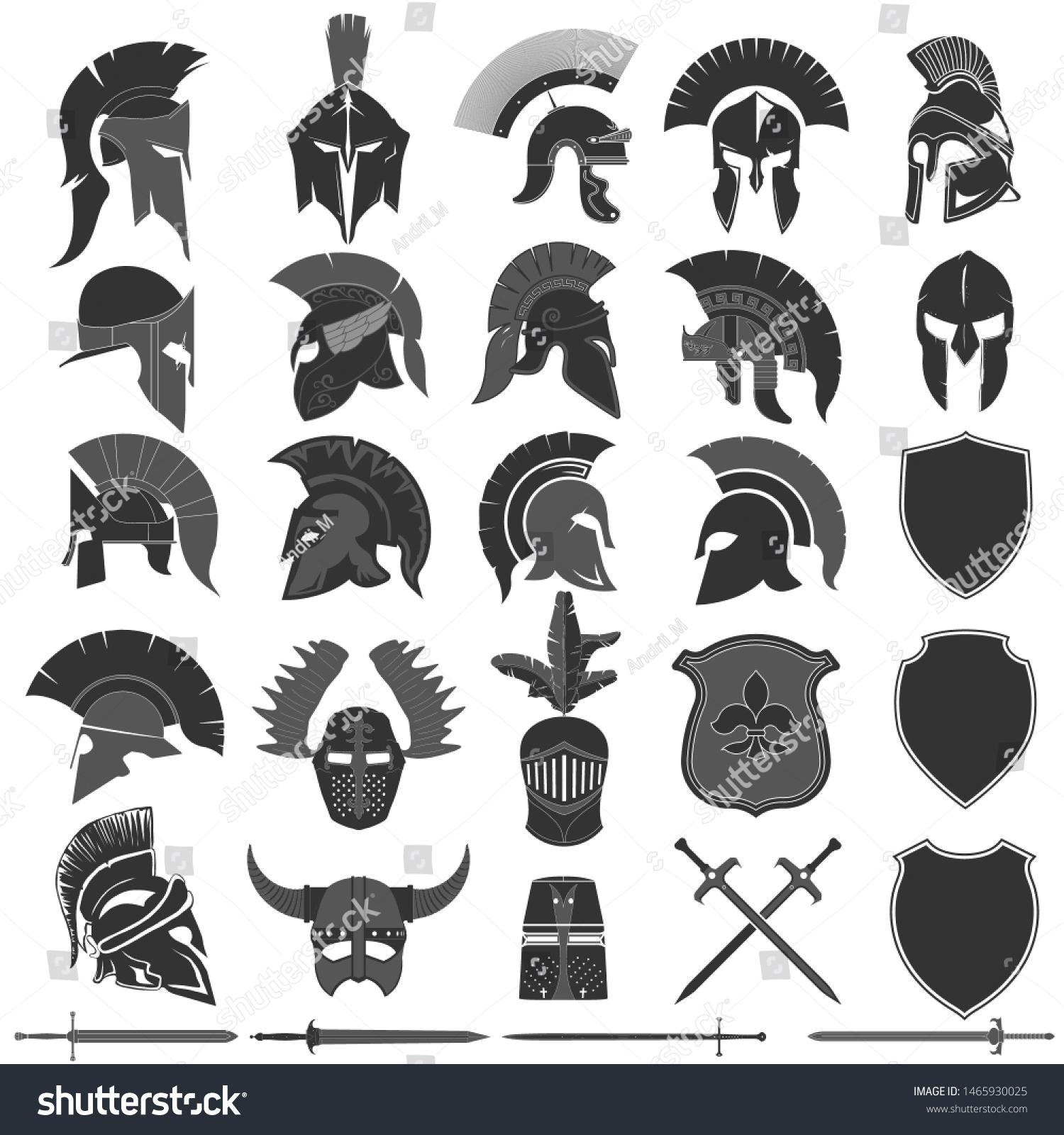 Spartan Helmet Logo Set Greek Warrior Stock Vector (Royalty Free ...