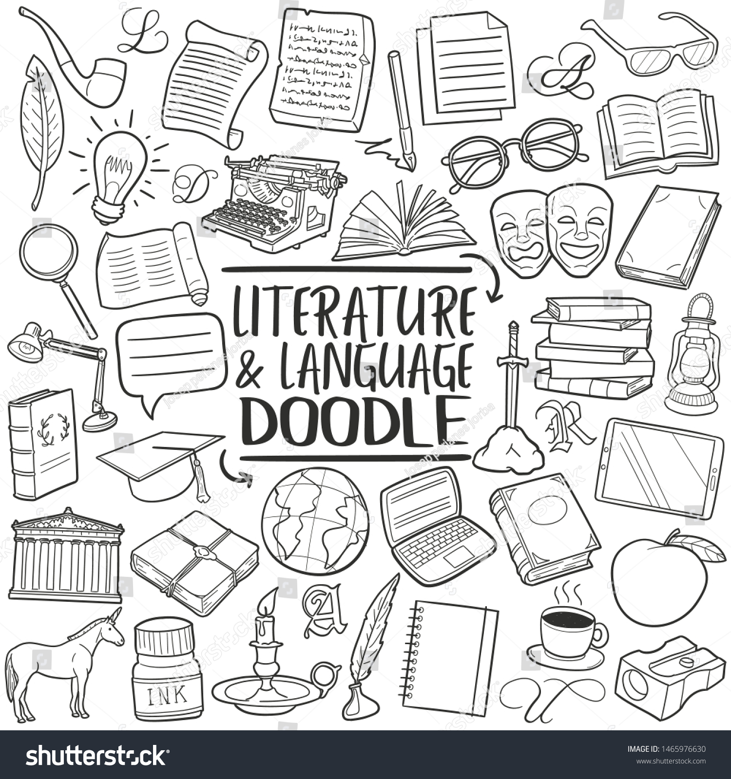 Literature Language School Traditional Doodle Icons Stock Vector ...