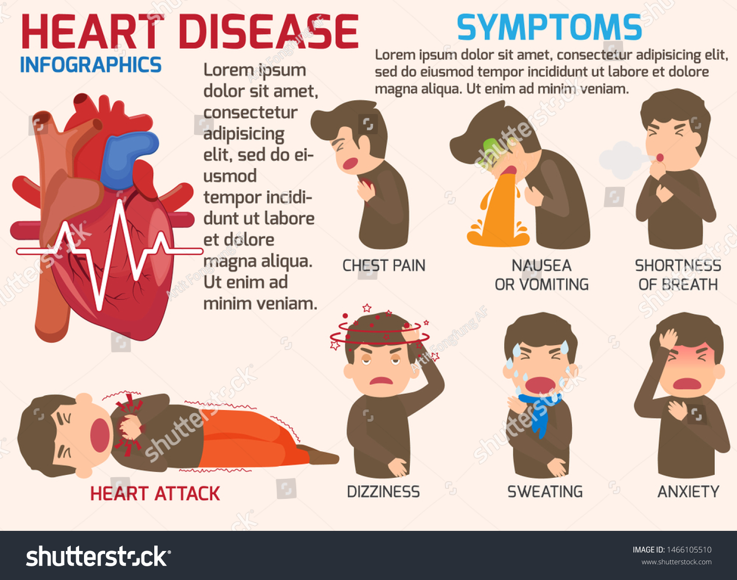 Infographics Symptoms Heart Disease Acute Pain: เวกเตอร์สต็อก (ปลอดค่า ...