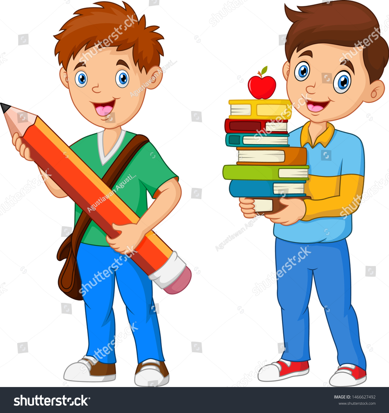 Cartoon Boys Hold Pencil Book Stock Vector (Royalty Free) 1466627492 ...