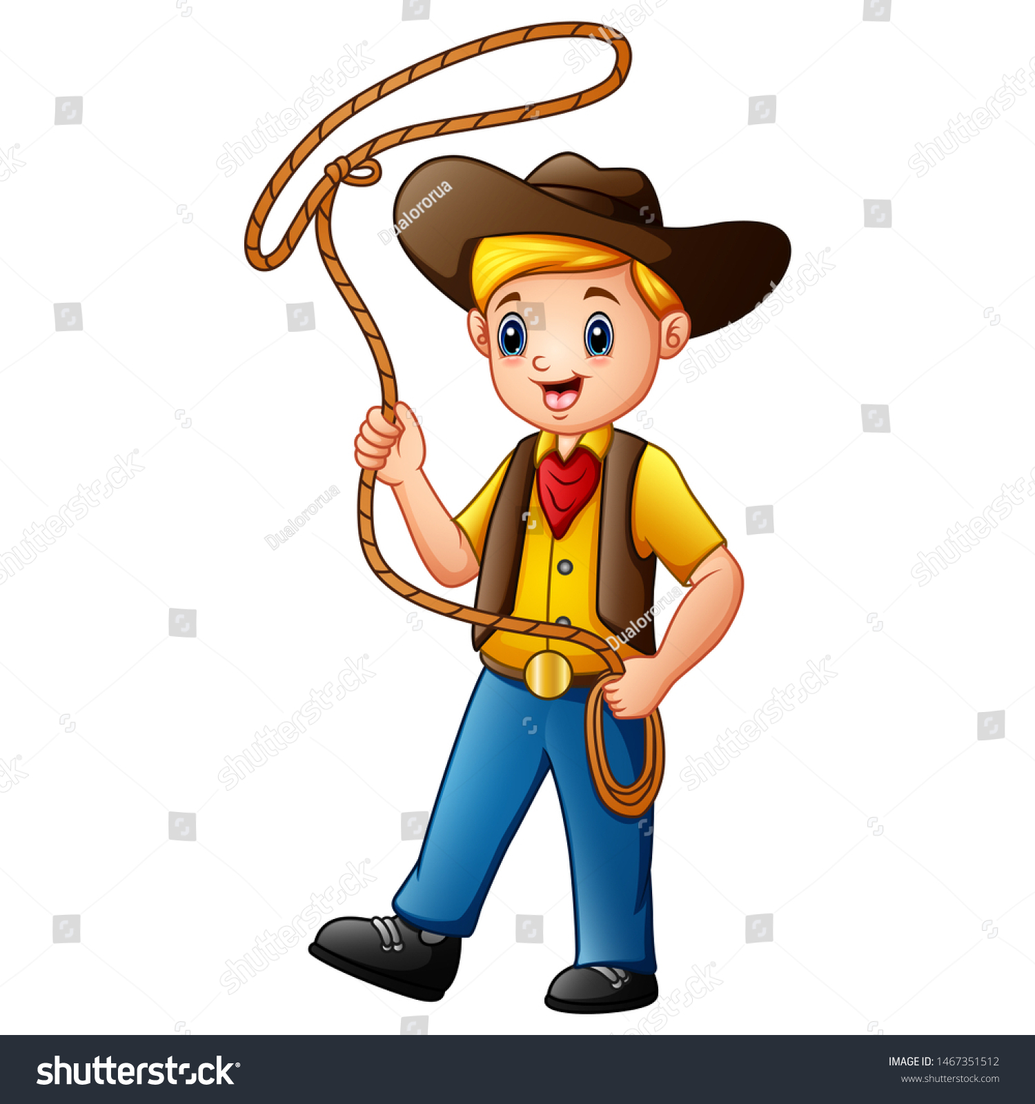 Cartoon Illustration Cowboy Kid Twirling Lasso Stock Illustration ...