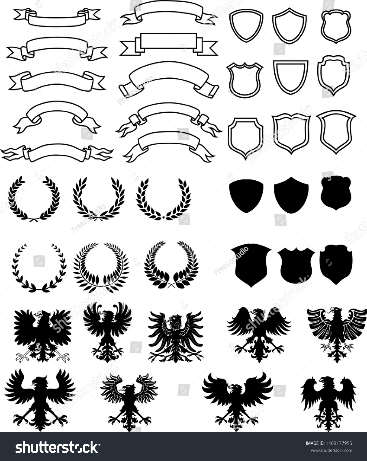 Heraldic Symbols Vector Set Heraldic Elements Stock Vector (royalty 