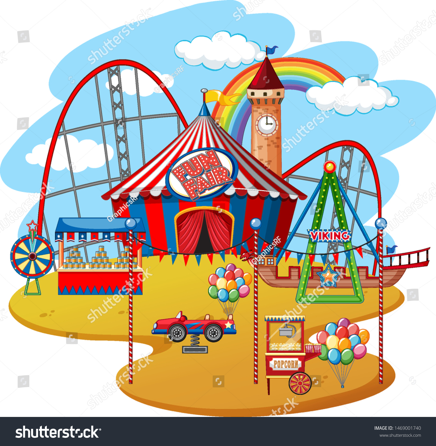 Fun Fair Theme Park On Isolated Stock Vector (Royalty Free) 1469001740 ...