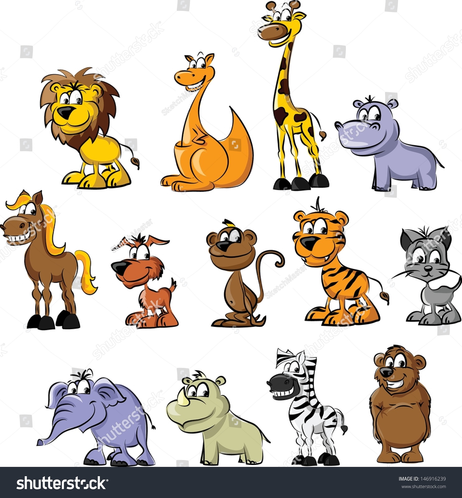 Set Cartoon Animals Vector Stock Vector (Royalty Free) 146916239 ...