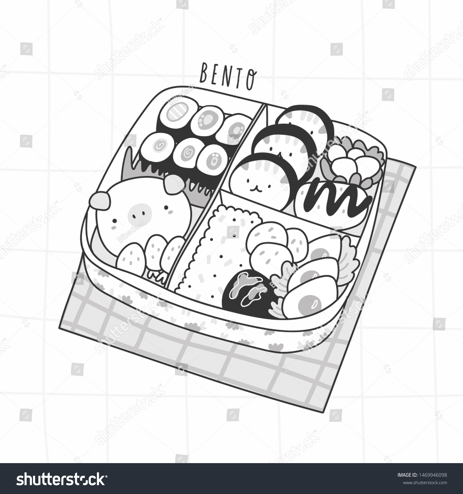 Hand Drawn Bento Box Japanese Lunch: wektor stockowy (bez tantiem) 14699460...