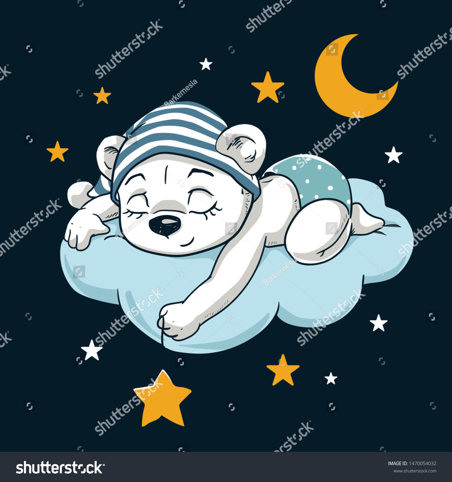 Baby Bear Sleep Illustration On Dark Stock Vector (Royalty Free ...