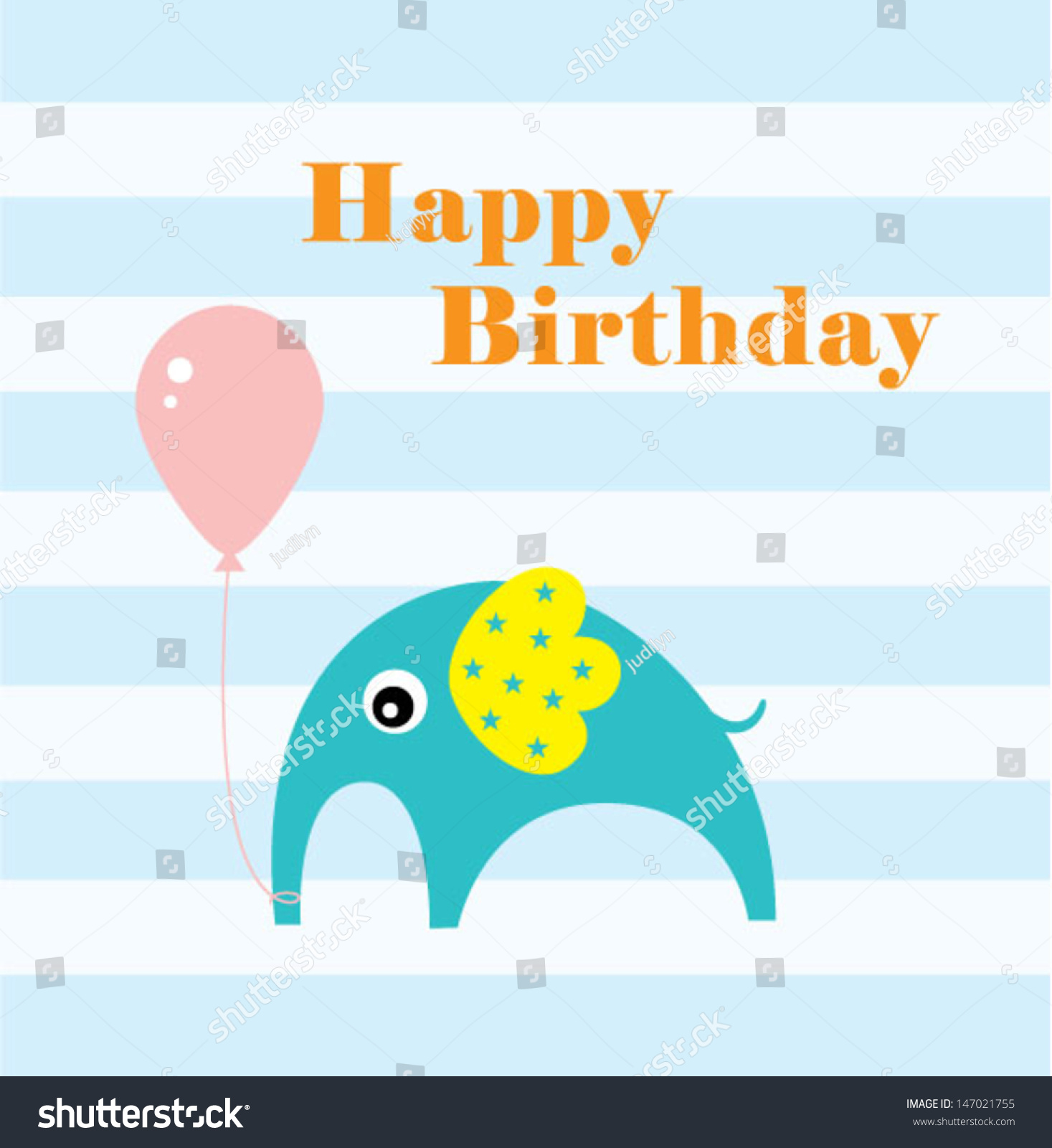 Elephant Happy Birthday Card Balloon Stock Vector (Royalty Free ...