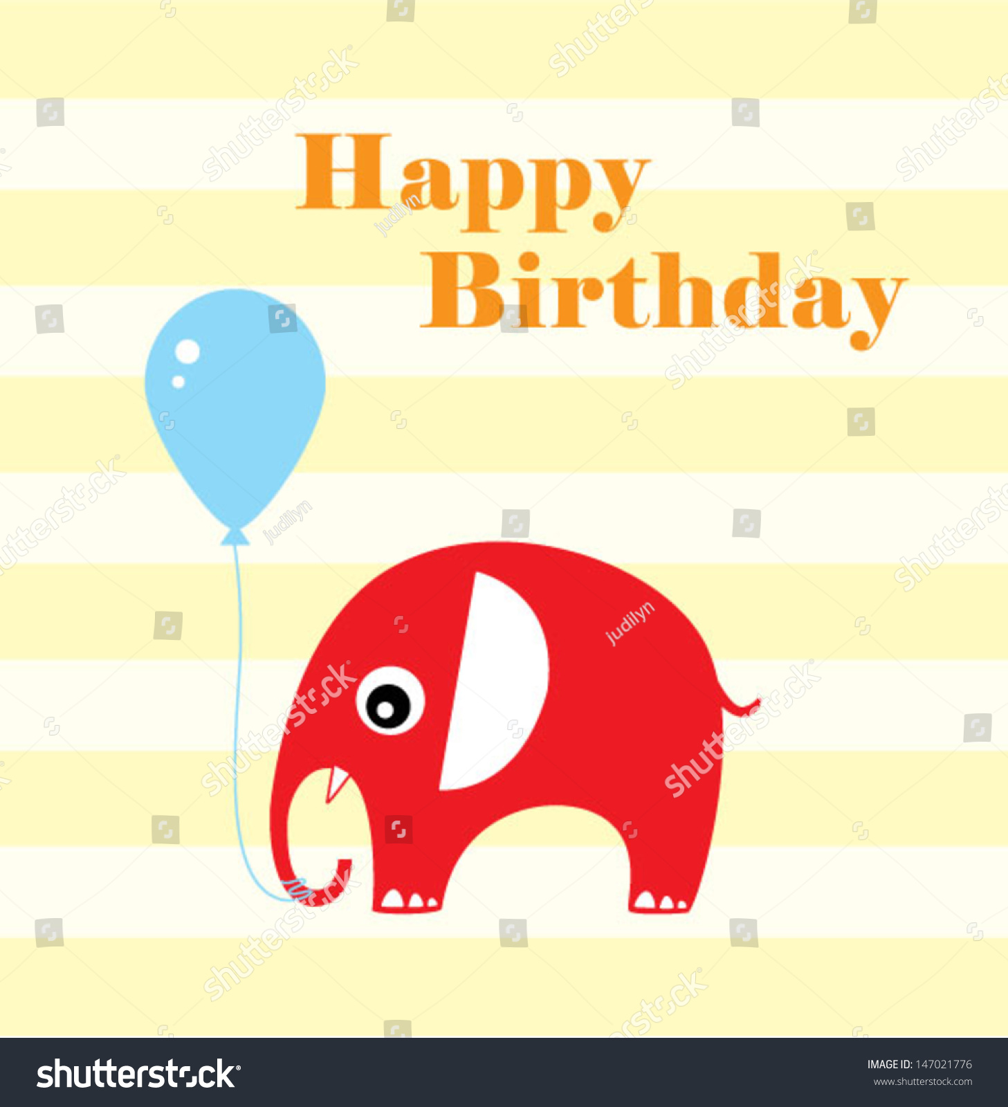 Elephant Happy Birthday Card Balloon Stock Vector (royalty Free 