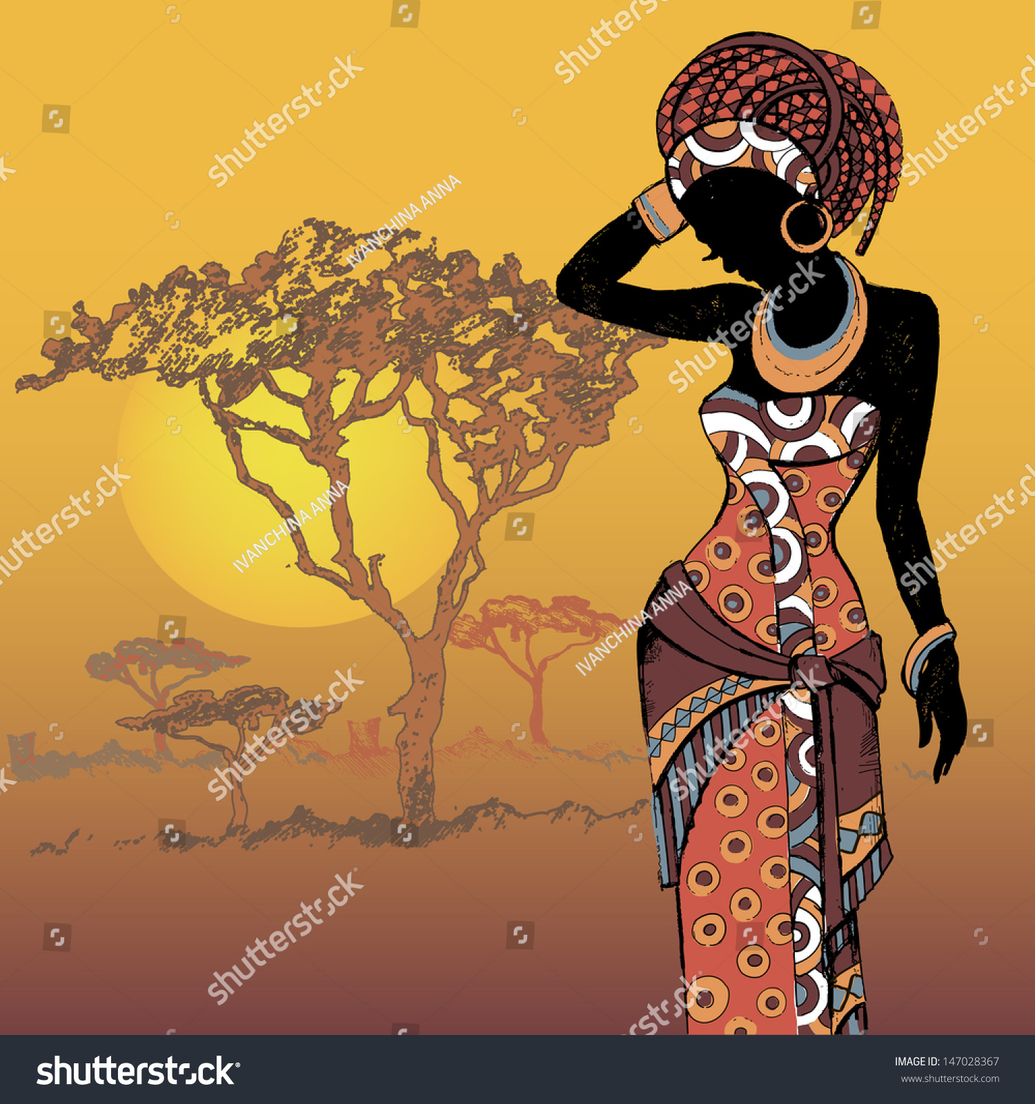 Hand Drawn Illustration Beautiful Black Womanafrican Stock Vector Royalty Free 147028367 