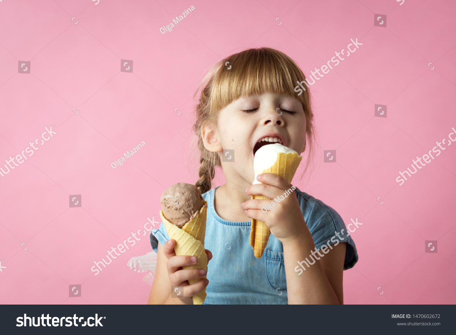 Little Girl Pigtails Blue Dress Eating Stock Photo 1470602672 ...