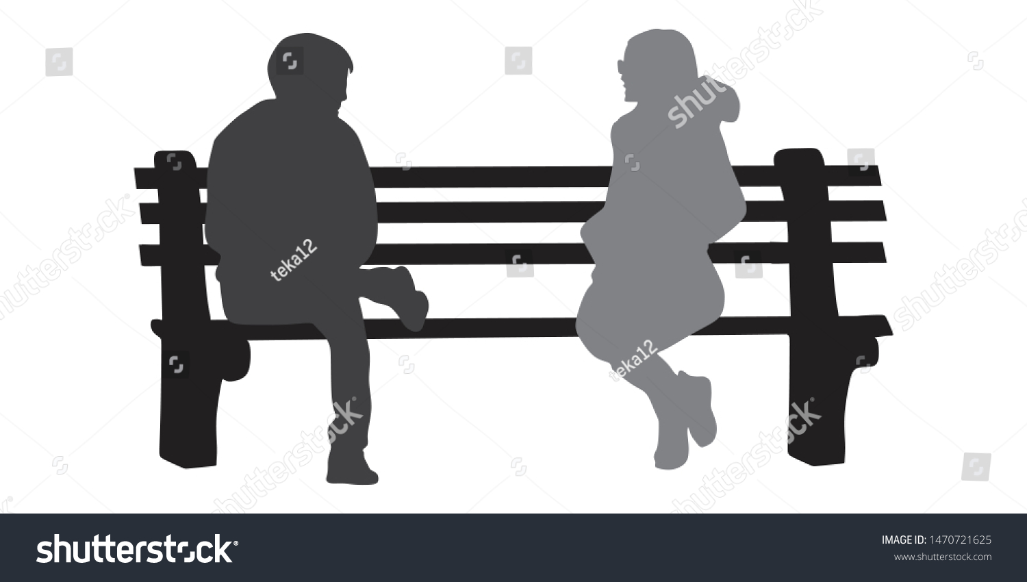 Silhouette Illustration Couple Sitting On Bench Stock Vector (Royalty ...