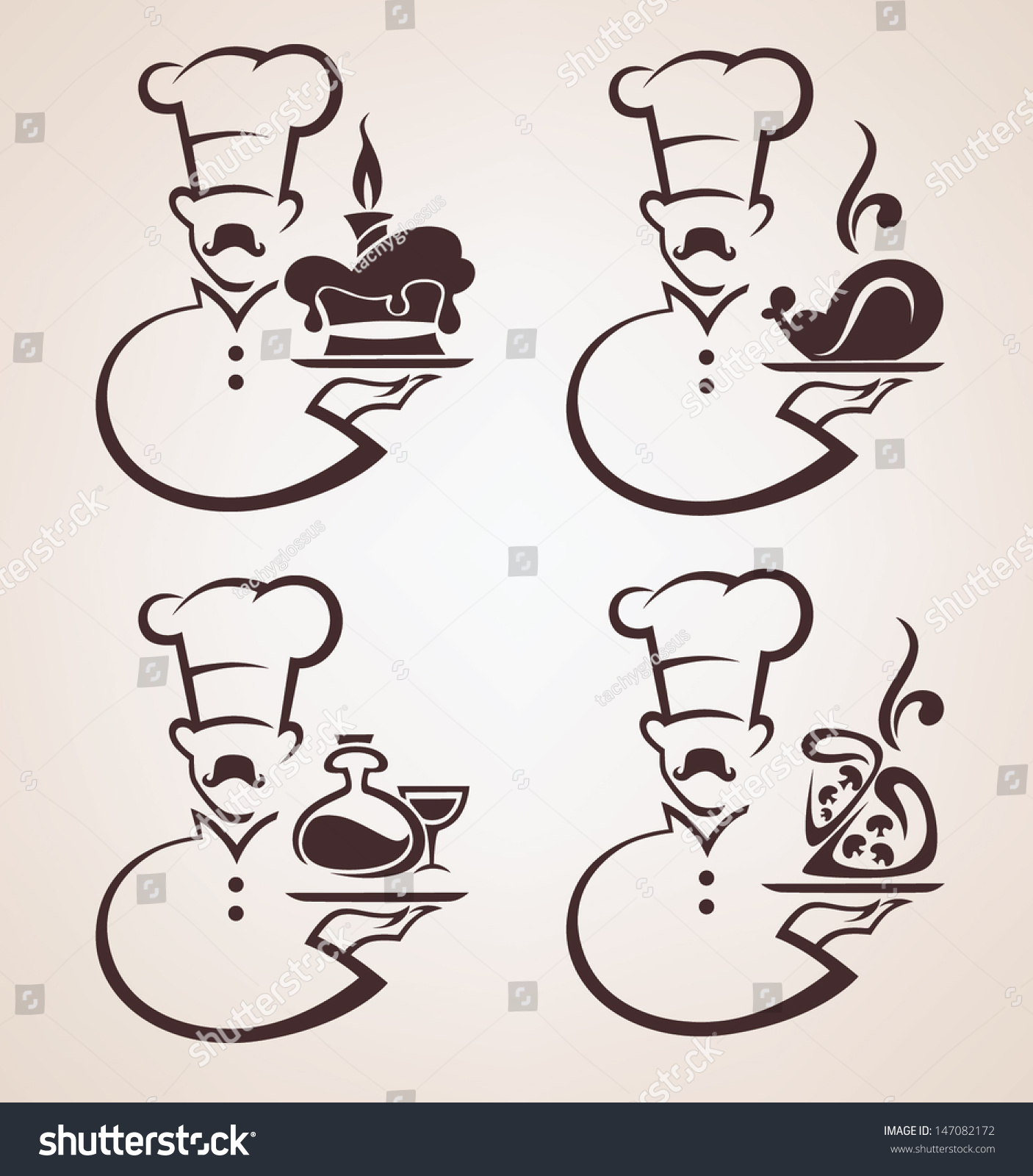 Cooking Symbols Food Chief Silhouettes Vector 스톡 벡터(로열티 프리) 147082172 ...