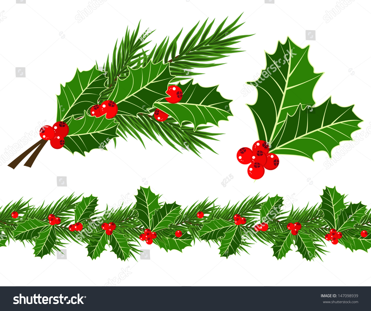 Holly Leaves Berries Stock Vector Royalty Free 147098939 Shutterstock Stock Vector Holly Leaves And Berries 147098939