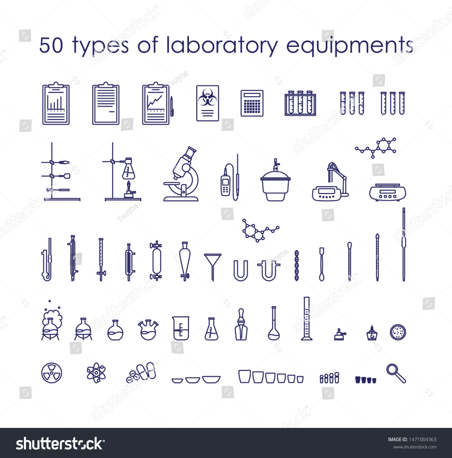 Line Icons 50 Types Laboratory Equipments Stock Vector ...
