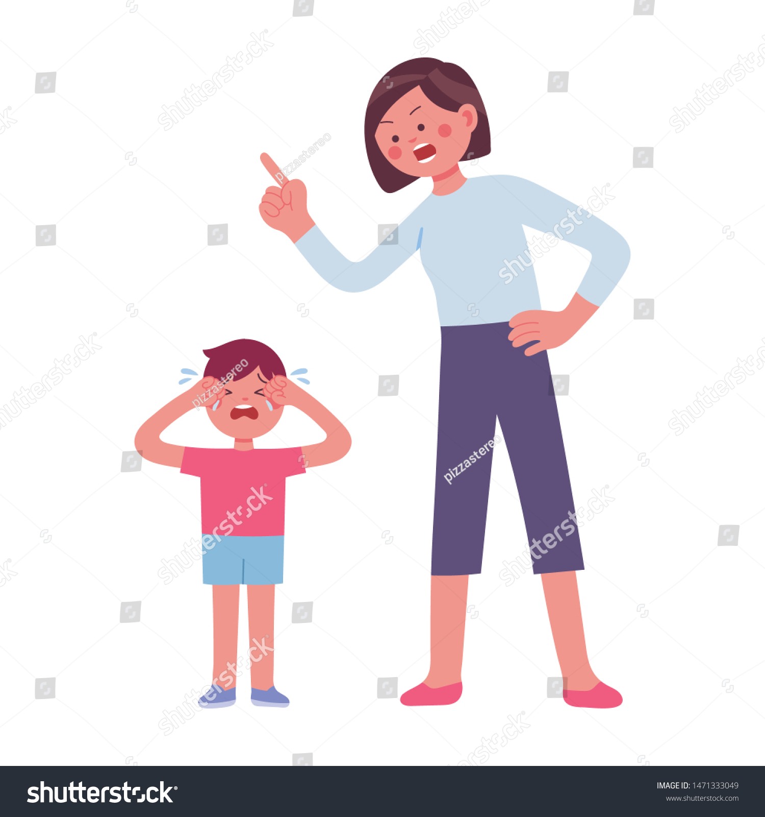 Mother Angry Her Son Child Cries Stock Vector (Royalty Free) 1471333049 ...