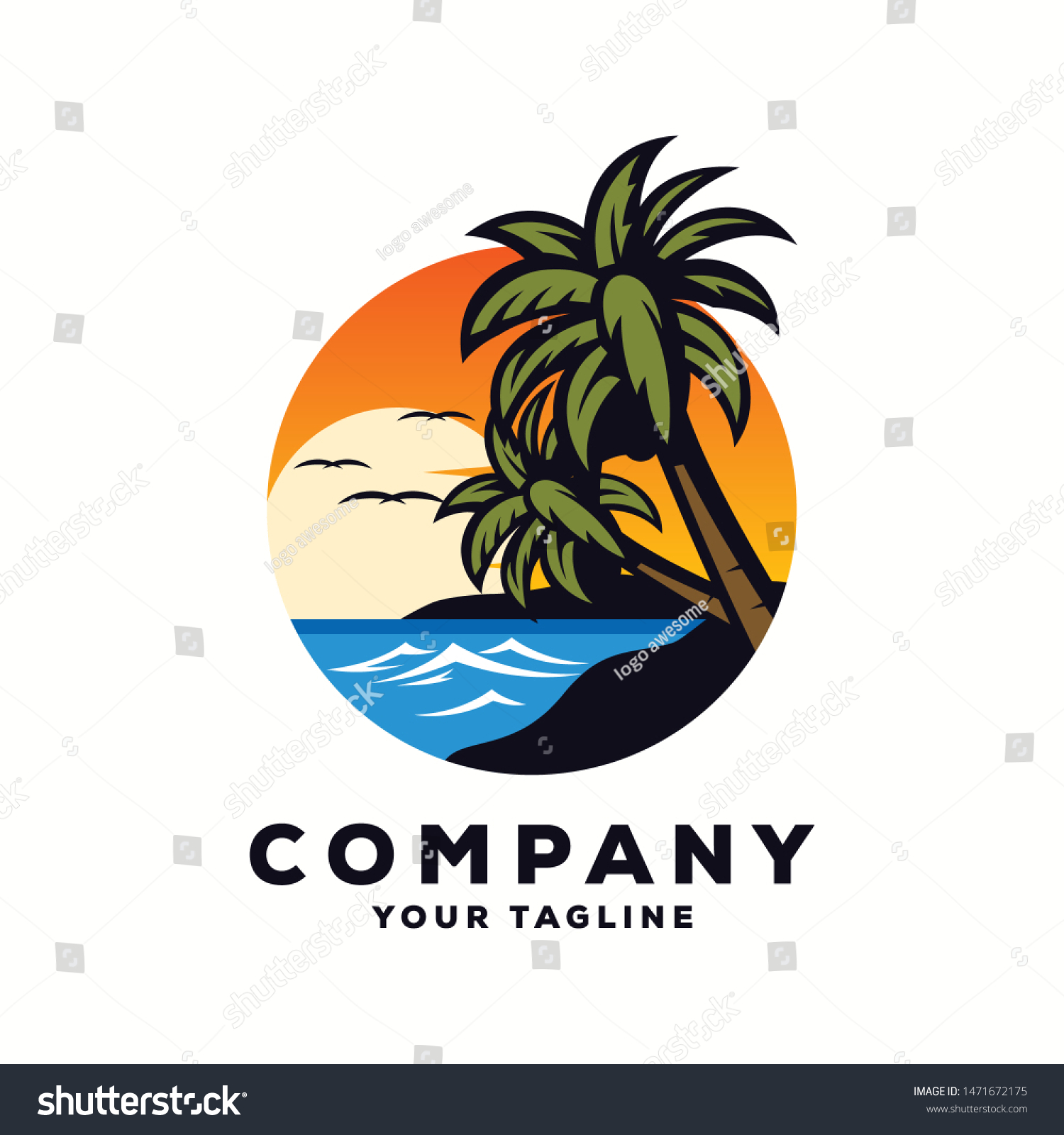 Awesome Beach Sea Logo Design Stock Vector (Royalty Free) 1471672175 ...