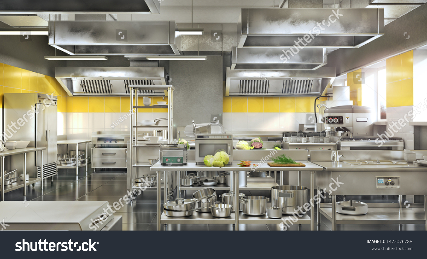 10 414 Commercial Restaurant Kitchen Equipment Images Stock Photos   Stock Photo Industrial Kitchen Restaurant Modern Kitchen D Illustration 1472076788 