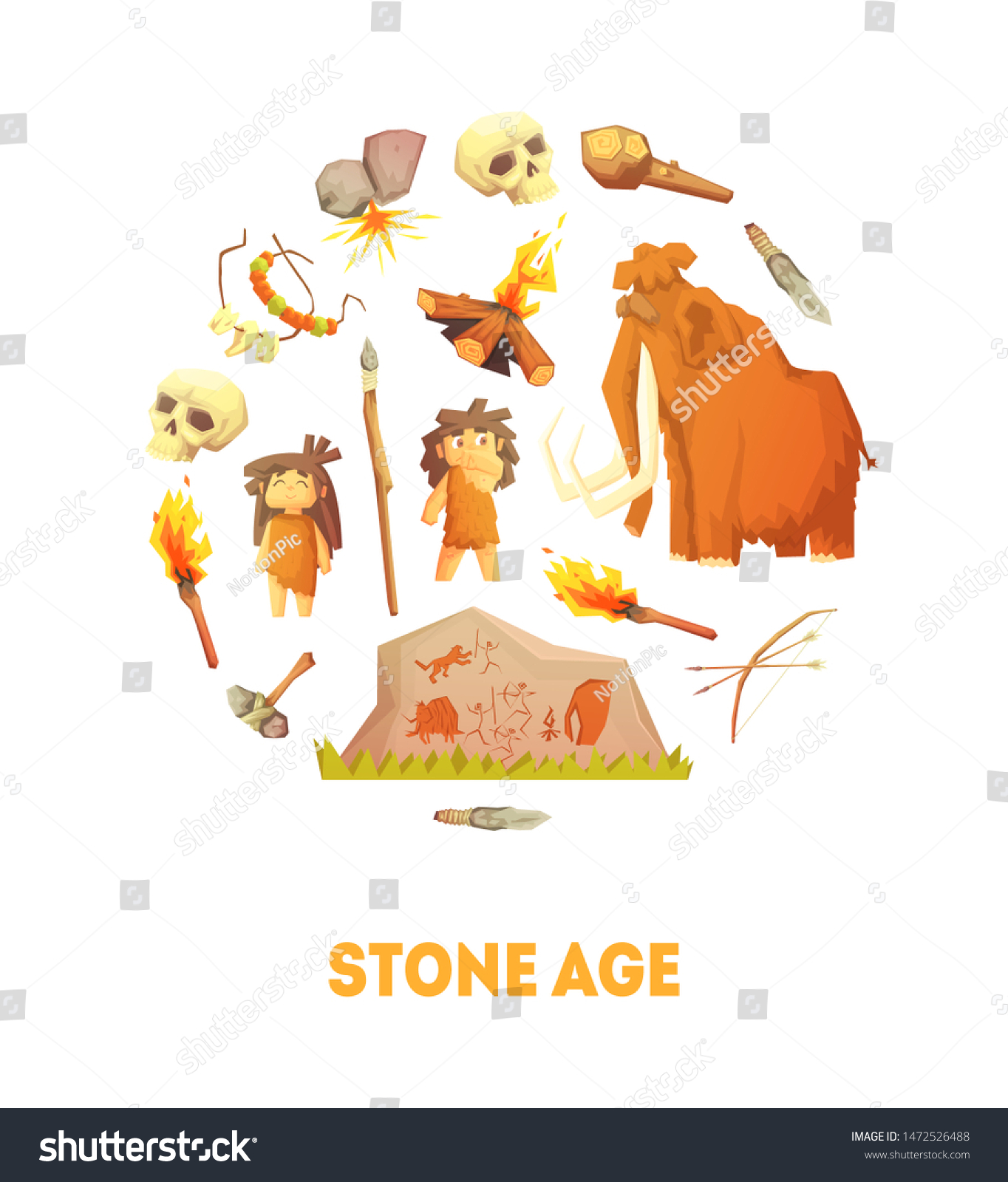 Stone Age Banner Template Prehistoric Cave Stock Vector (Royalty Free ...