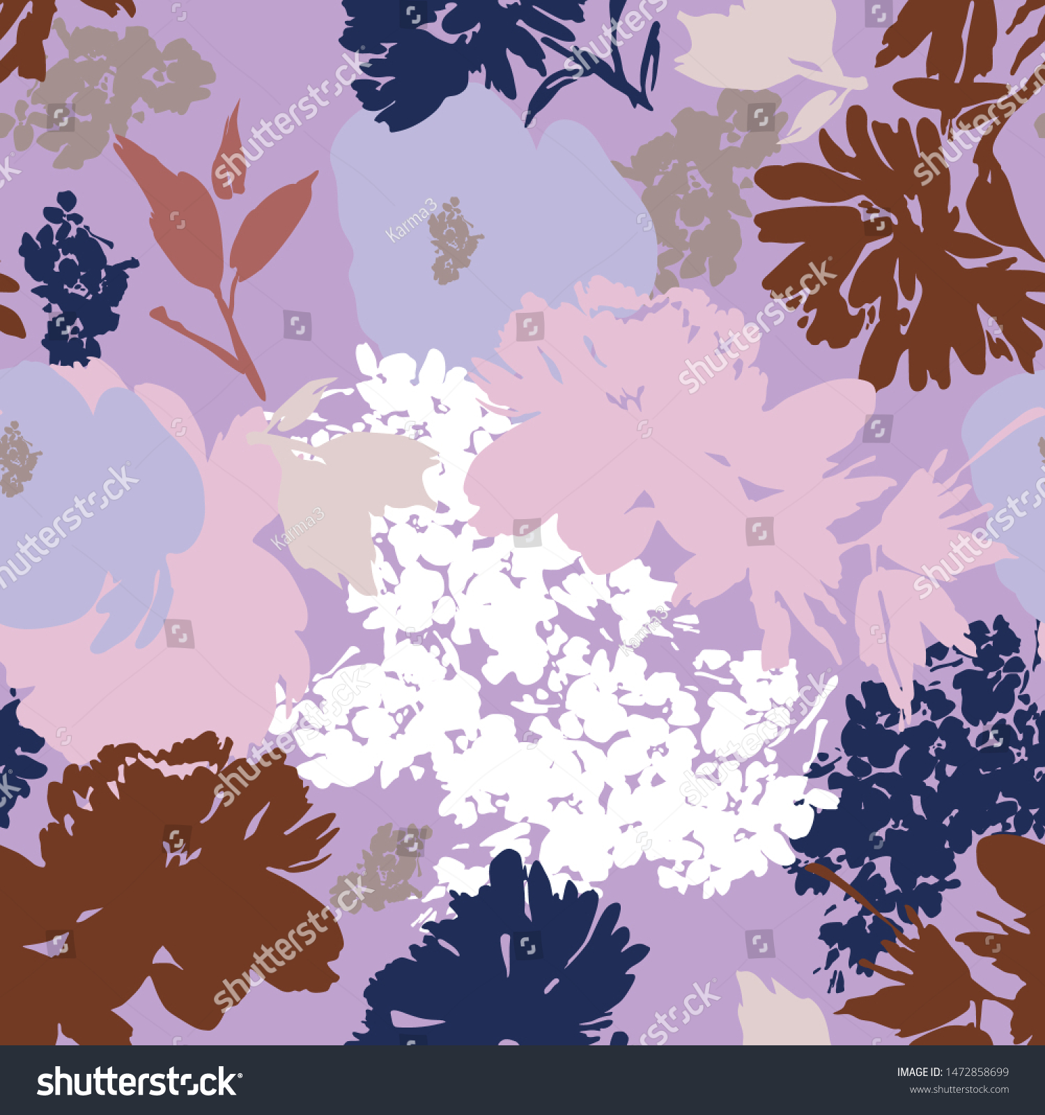 Seamless Vector Pattern Flower Silhouettes Modern Stock Vector (Royalty ...