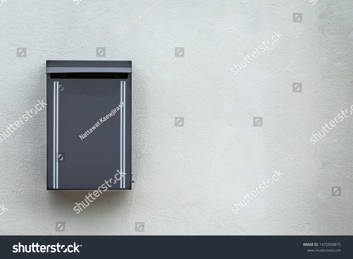 26 794 Modern Mailbox Images Stock Photos Vectors Shutterstock   Stock Photo Gray Metal Mailbox Mounted On The Cement Wall Detail Object 1472898875 