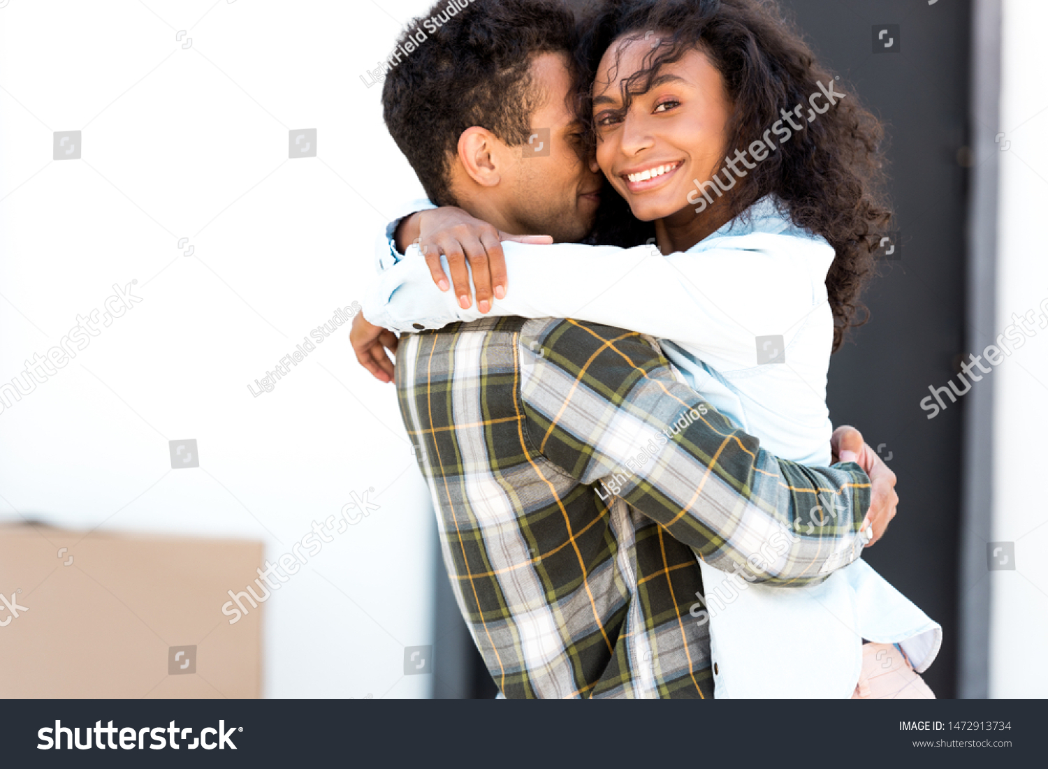 African American Husband Wife Hugging While Stock Photo 1472913734 ...