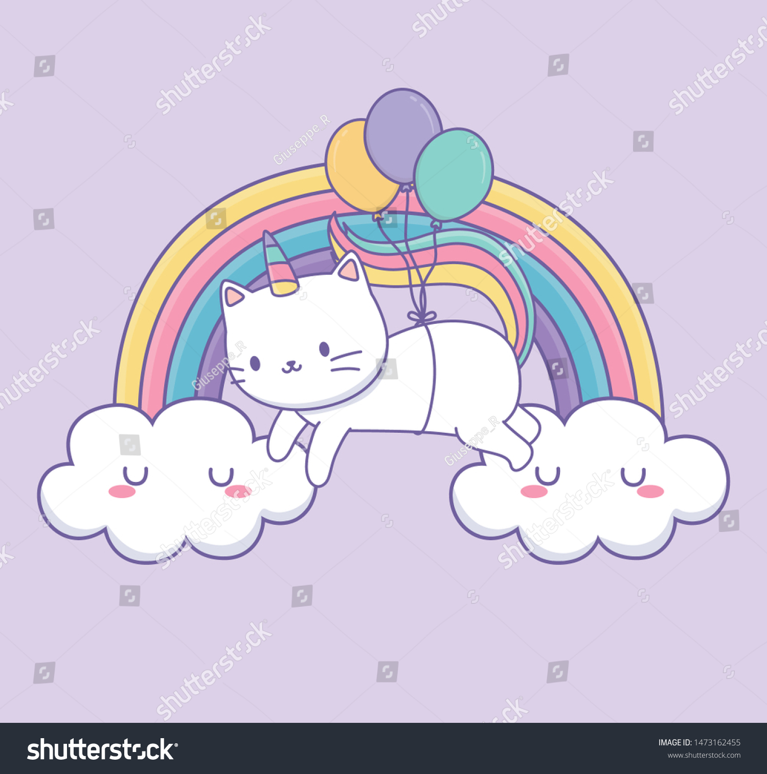 Cute Cat Rainbow Tail Balloons Helium Stock Vector (Royalty Free ...