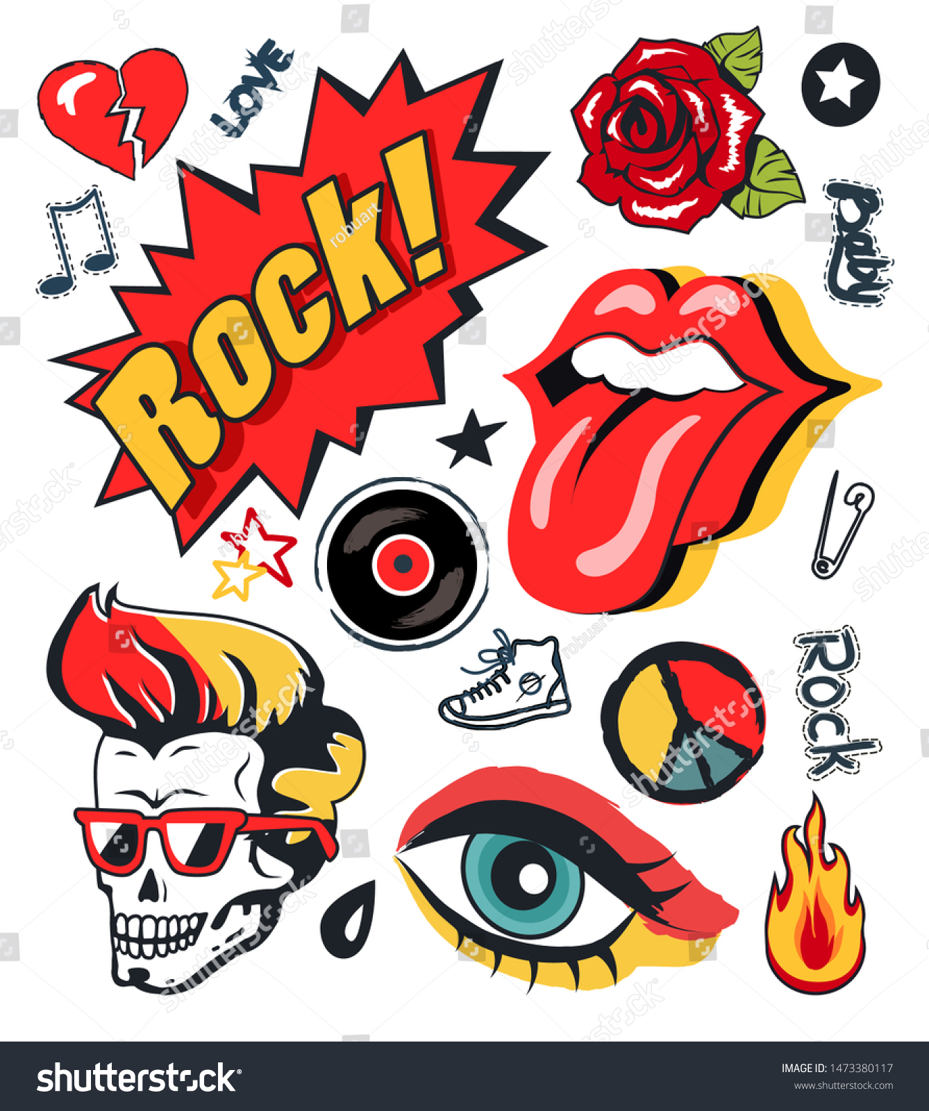 Rock n roll stickers set Royalty Free Vector Image