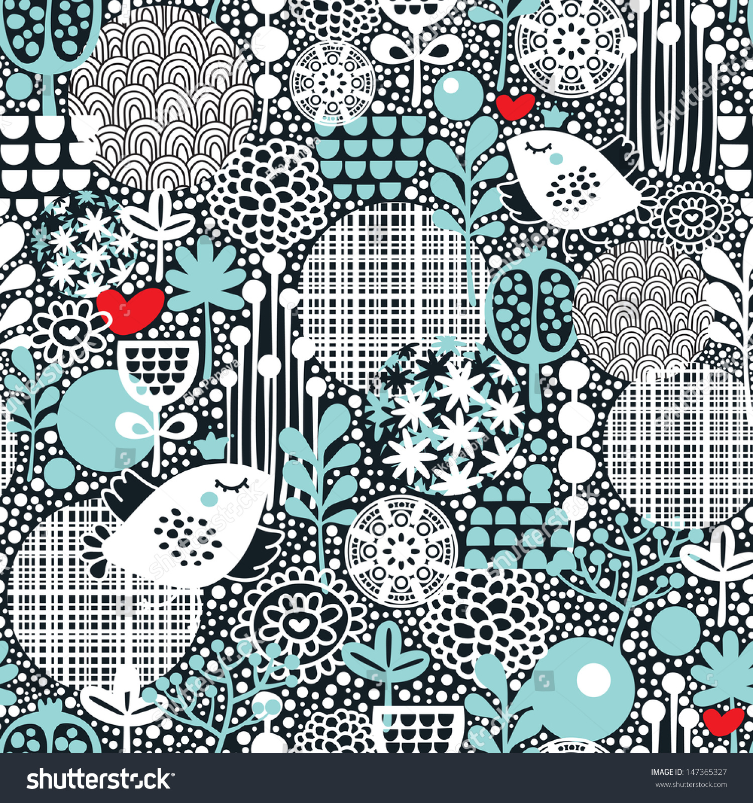Cute Seamless Pattern Snow Birds Hearts Stock Illustration 147365327 ...
