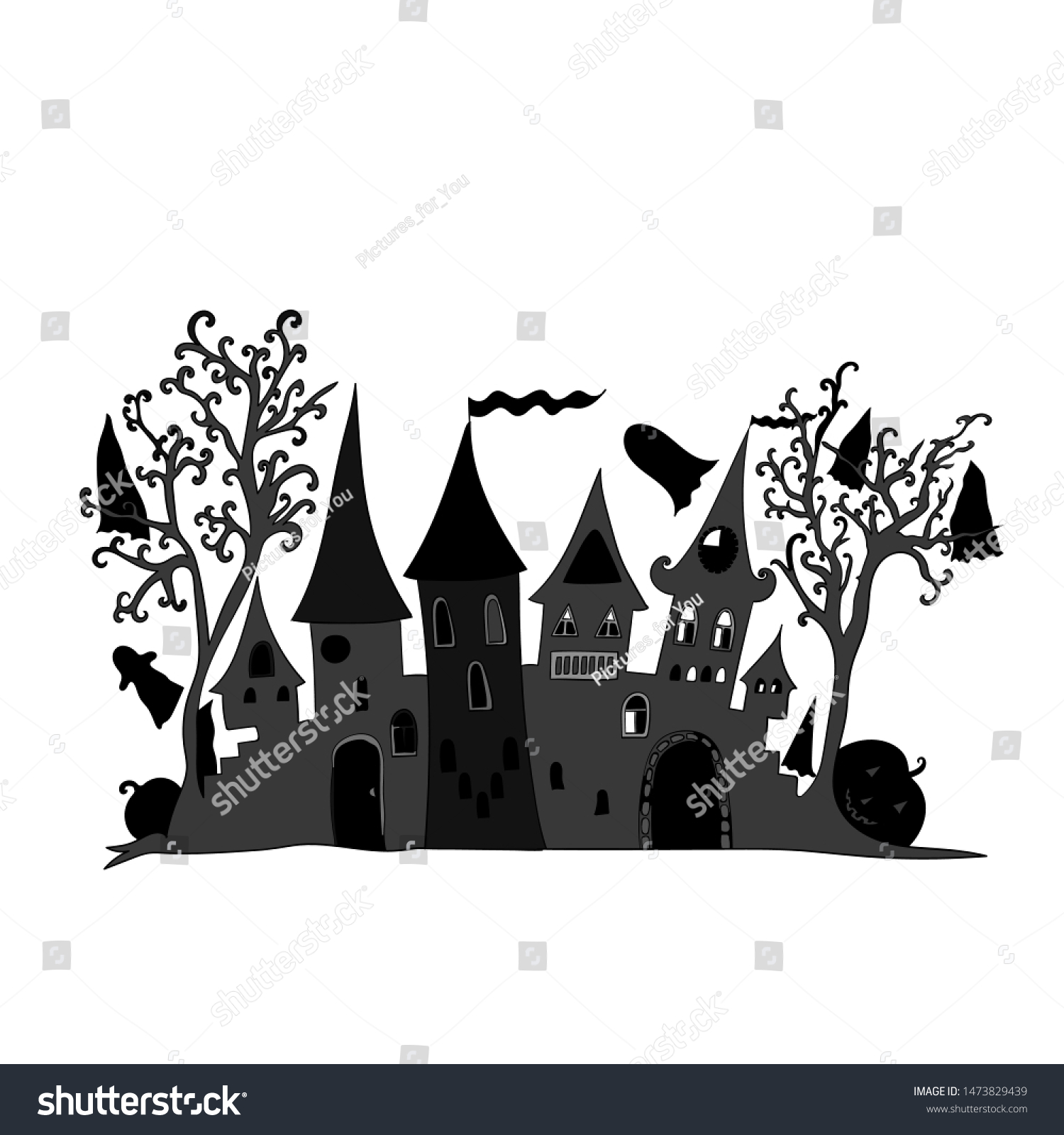 Happy Halloween Black White Background Haunted Stock Vector (Royalty ...