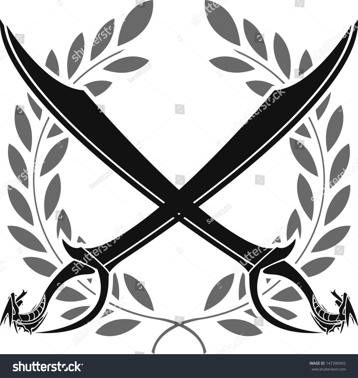 Dragon Sabers Laurel Wreath Stencil Vector Stock Vector (Royalty Free ...