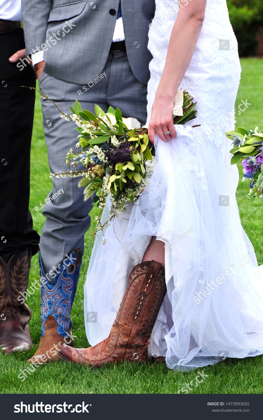 bride and groom cowboy boots