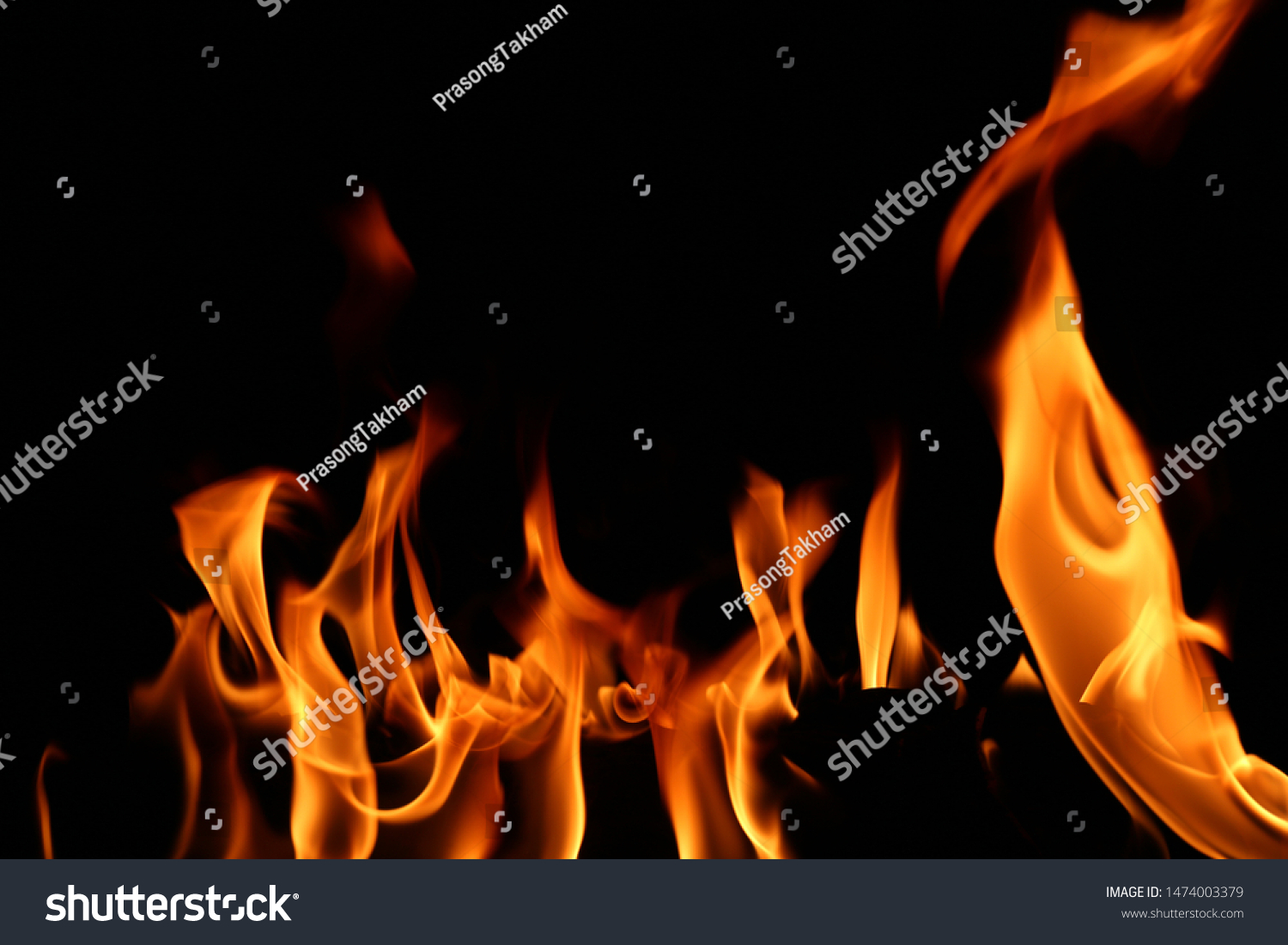 Flame On Wooden Pile On Black Stock Photo 1474003379 | Shutterstock