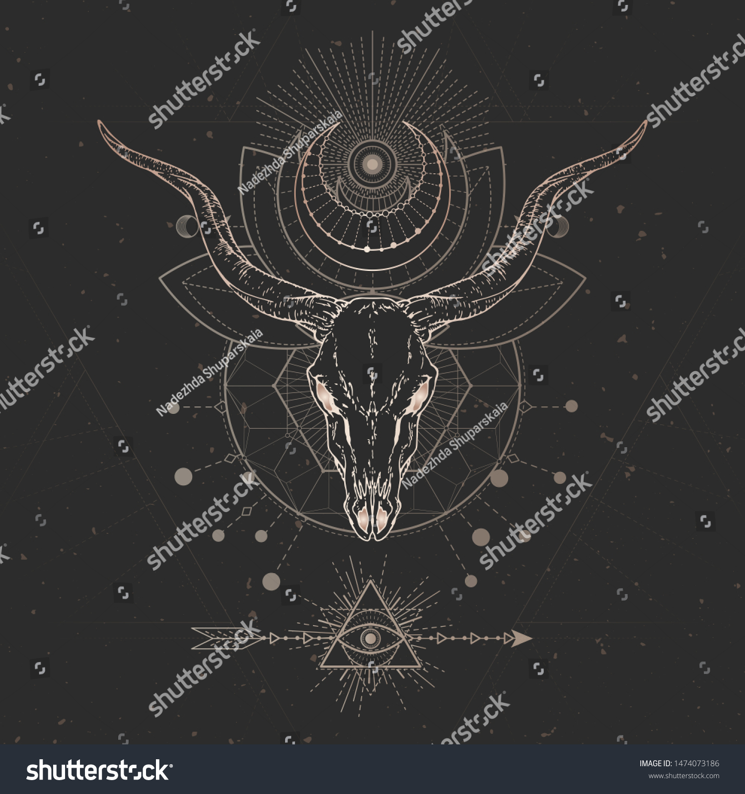 Vector Illustration Hand Drawn Antelope Skull Stock Vector (Royalty ...