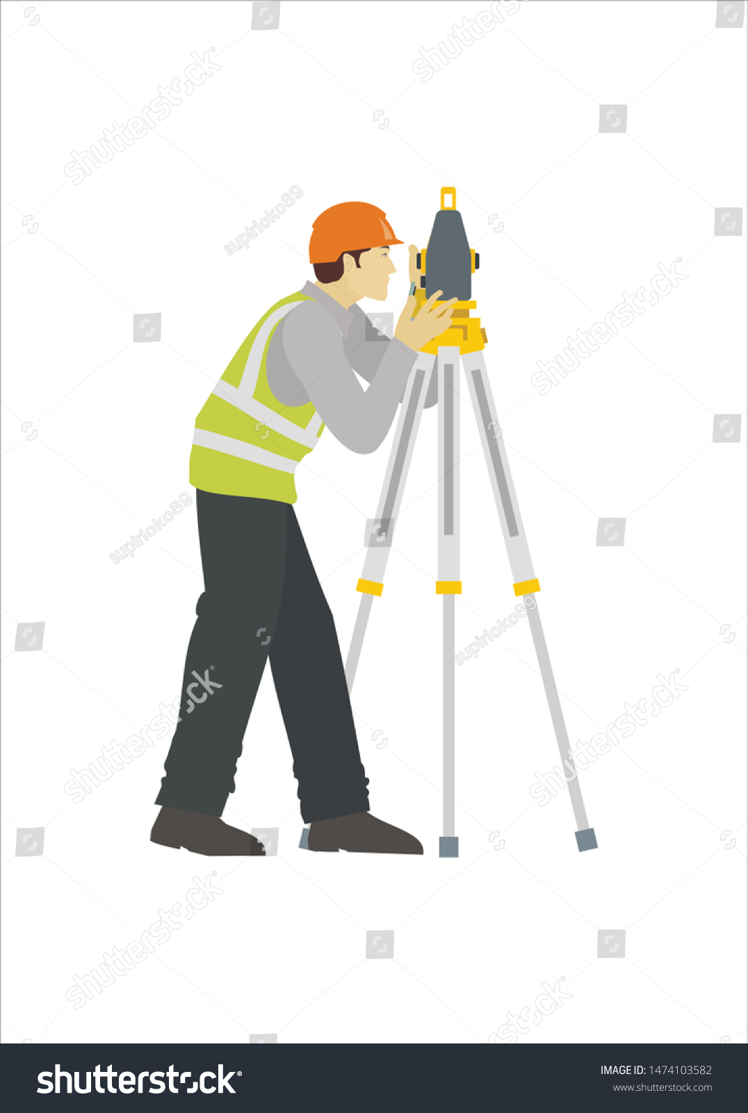 Male Surveyor Measuring Land Using Theodolite Stock Vector (Royalty ...