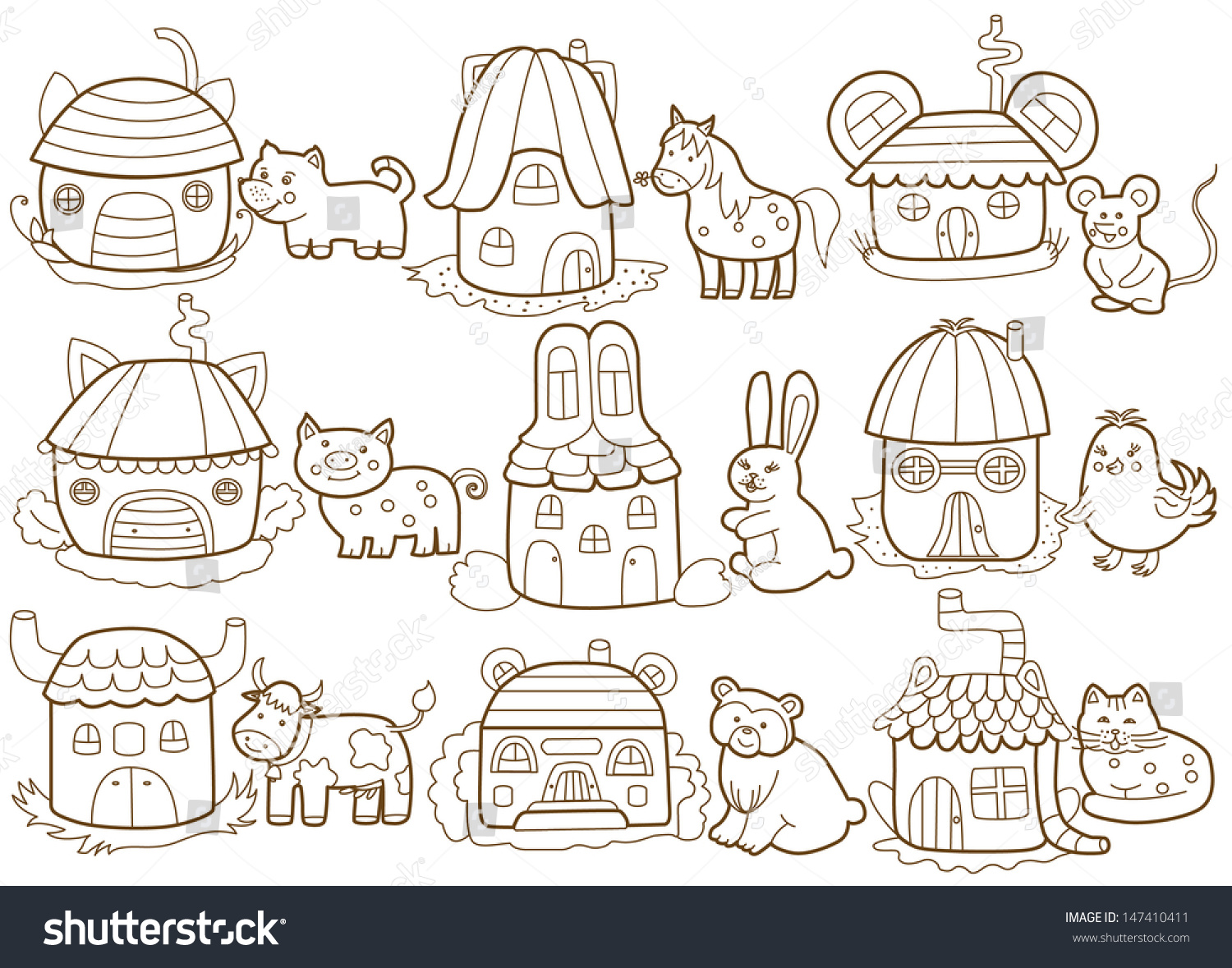 Animals Their Houses Coloring Book Stock Vector (Royalty Free