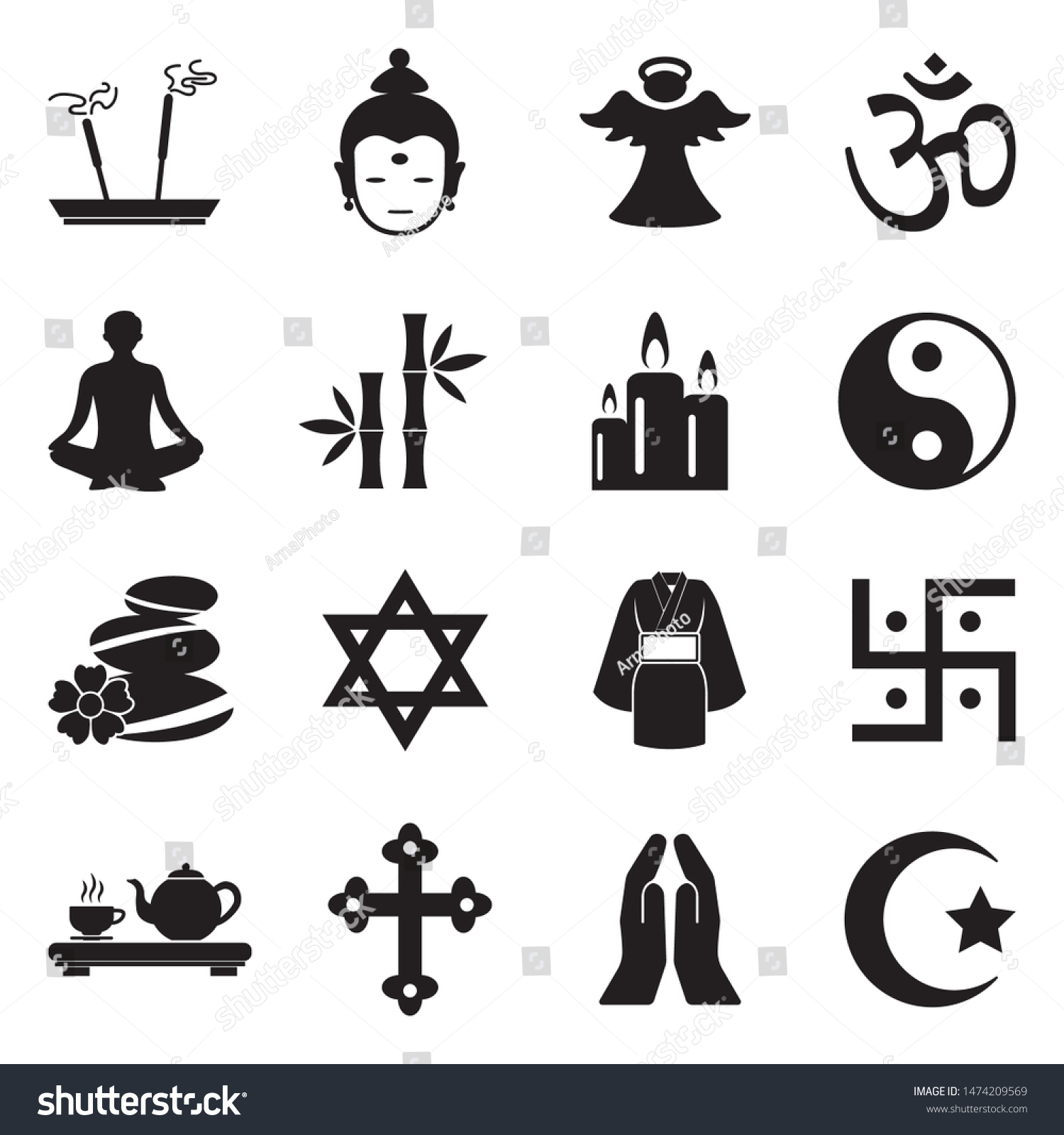 Spiritual Icons Black Flat Design Vector Stock Vector (Royalty Free ...