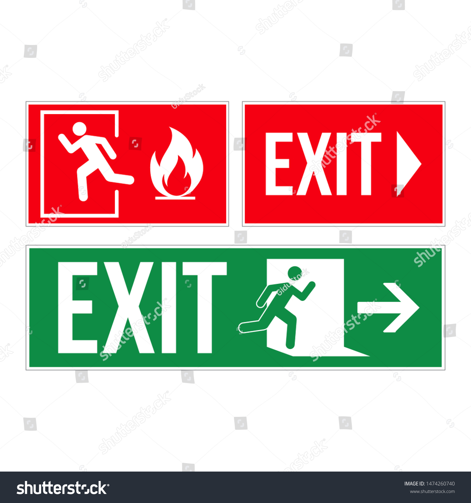 Set Safety Signs Exit Sign Emergency Stock Vector (Royalty Free ...