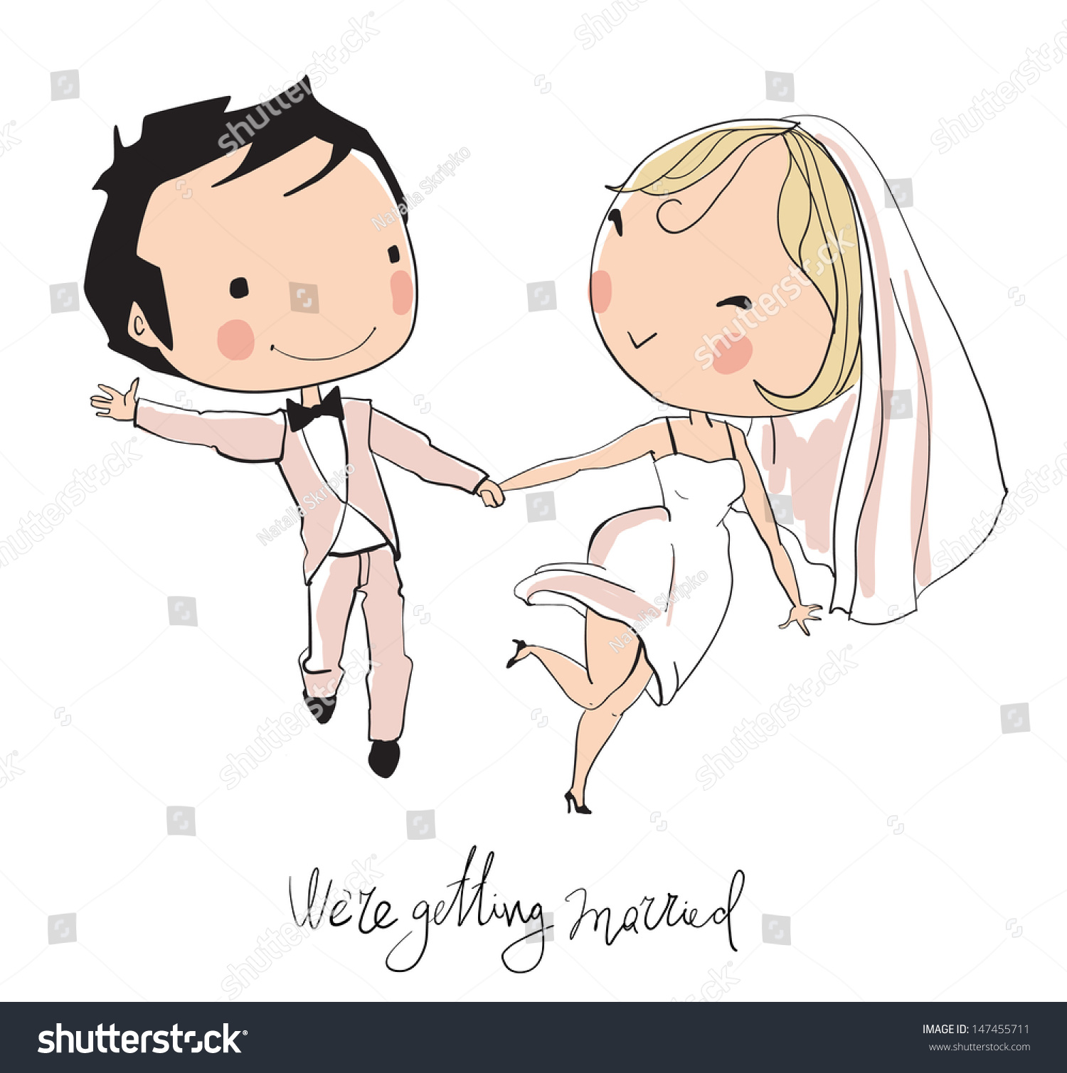 Жених и невеста бегут вектор
