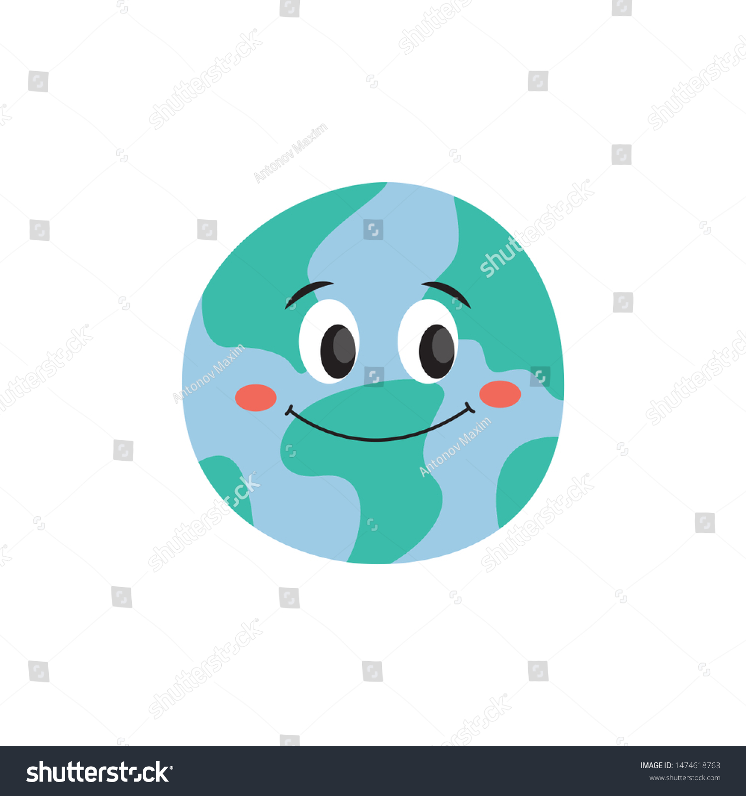 Happy Smiling Earth Planet Flat Cartoon Stock Vector Royalty Free