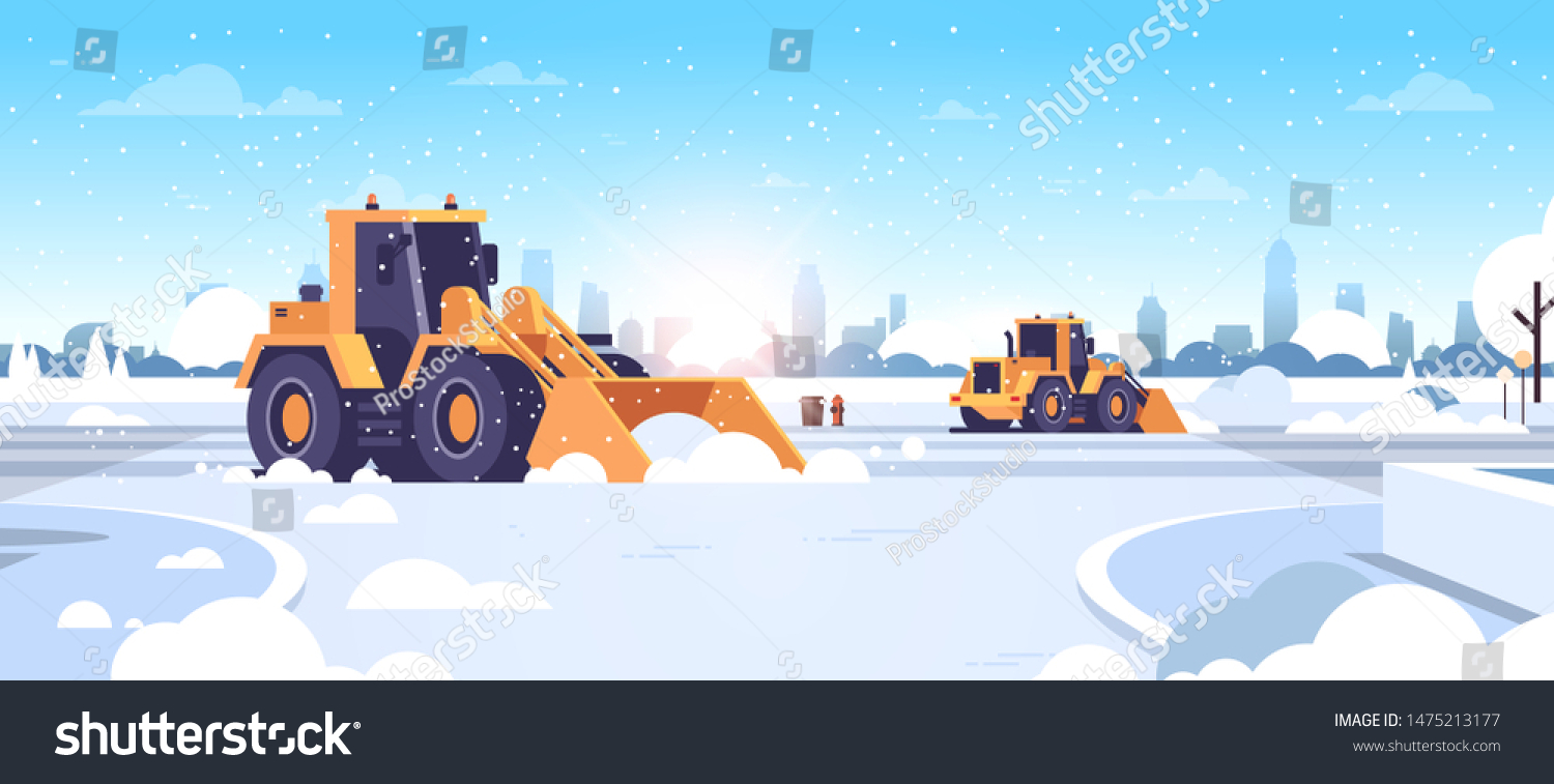 Snow Plow Tractors Cleaning City Snowy Stock Vector Royalty Free 1475213177 Shutterstock