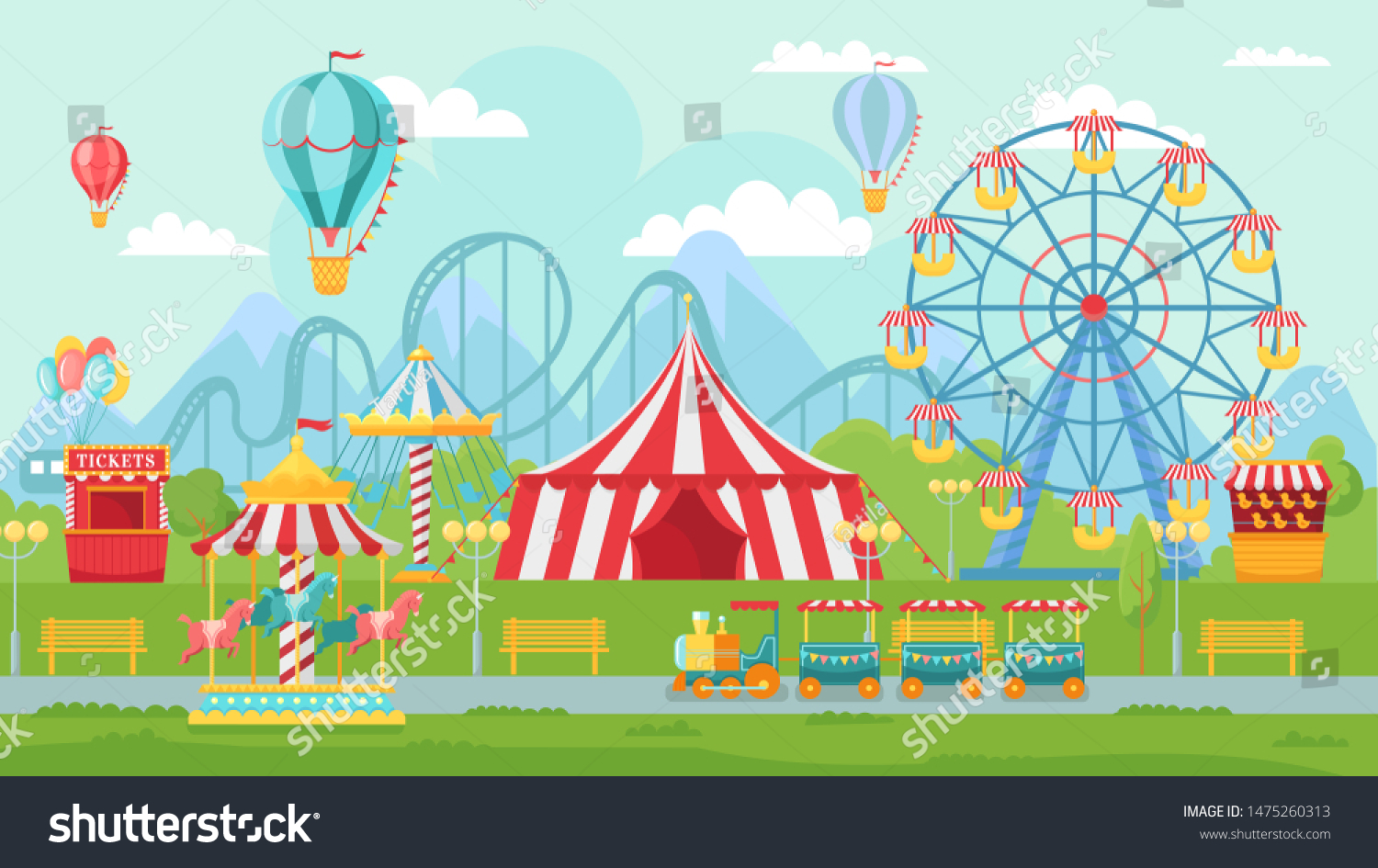 Amusing Park Festival Amusement Attractions Landscape Stock ...